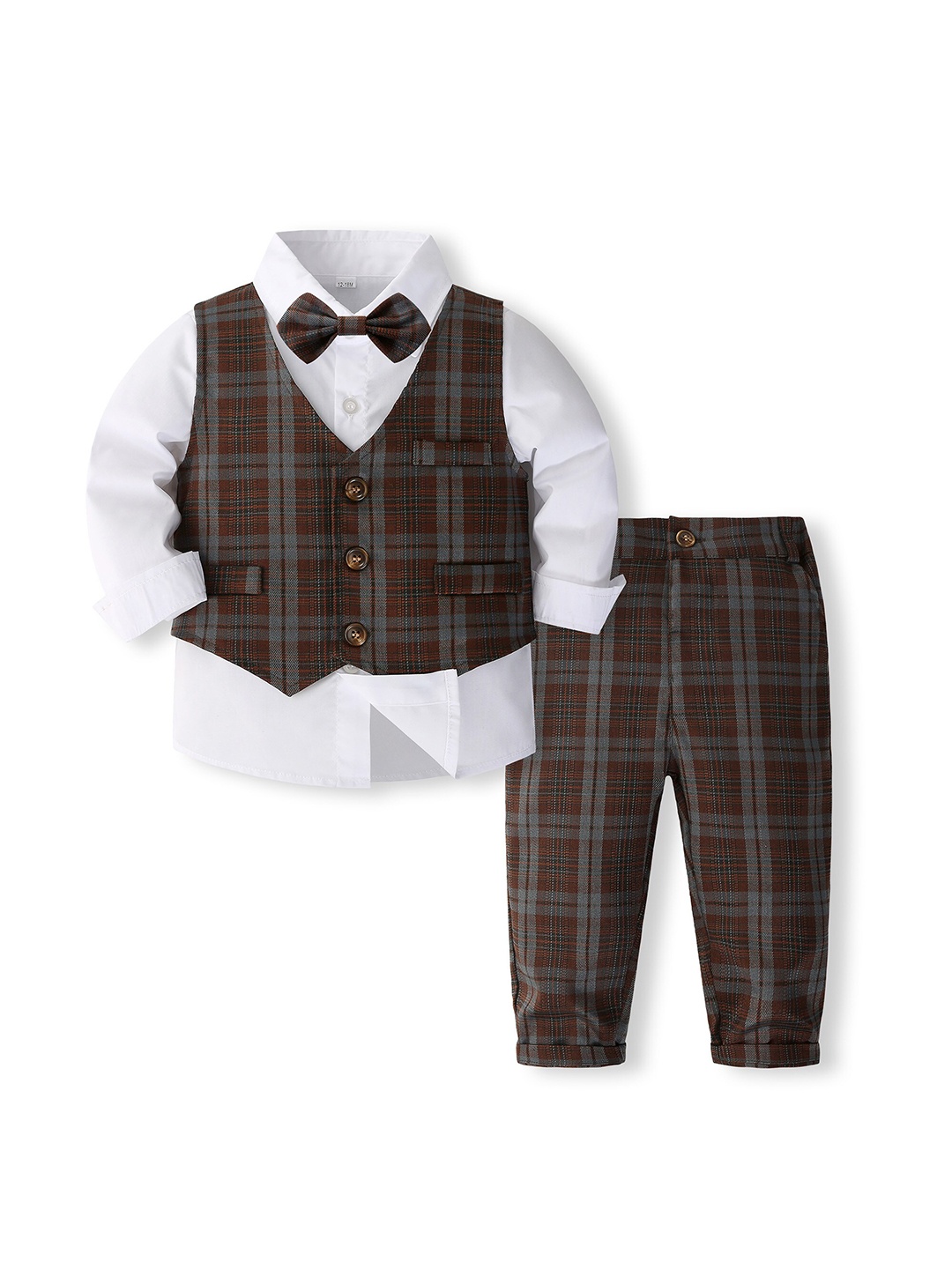 

StyleCast x Revolte Boys Checked Pure Cotton Four Piece Suit, Brown