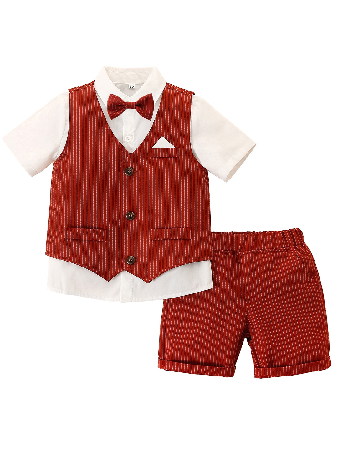 

StyleCast x Revolte Infant Boys Striped Pure Cotton Four Piece Suit, Red