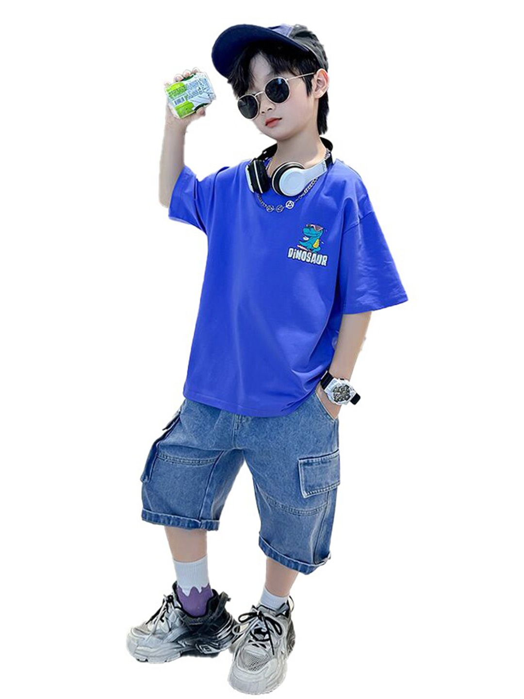 

StyleCast x Revolte Boys Printed Round Neck Short Sleeves T-shirt With Shorts, Blue