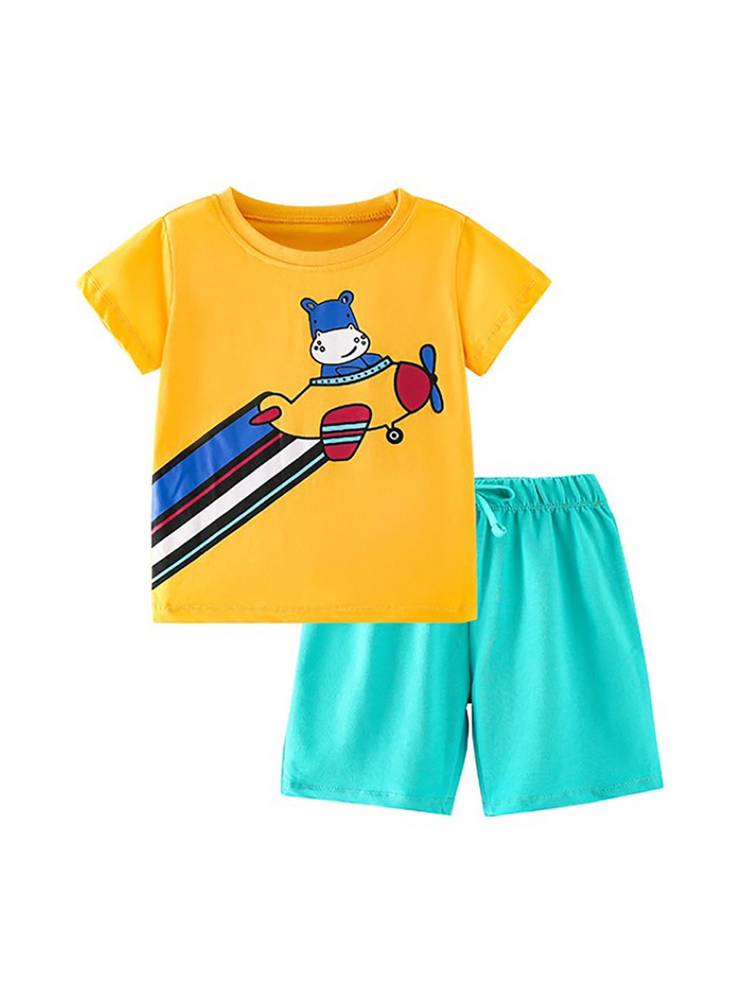 

StyleCast x Revolte Boys Yellow & Blue Round Neck Printed T-shirt with Shorts