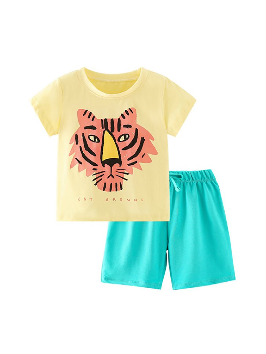 

StyleCast x Revolte Boys Yellow & Sea Green Round Neck Printed Top with Shorts