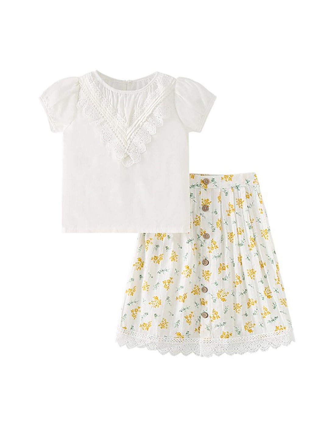 

StyleCast x Revolte Girls White & Yellow Printed Top with Skirt