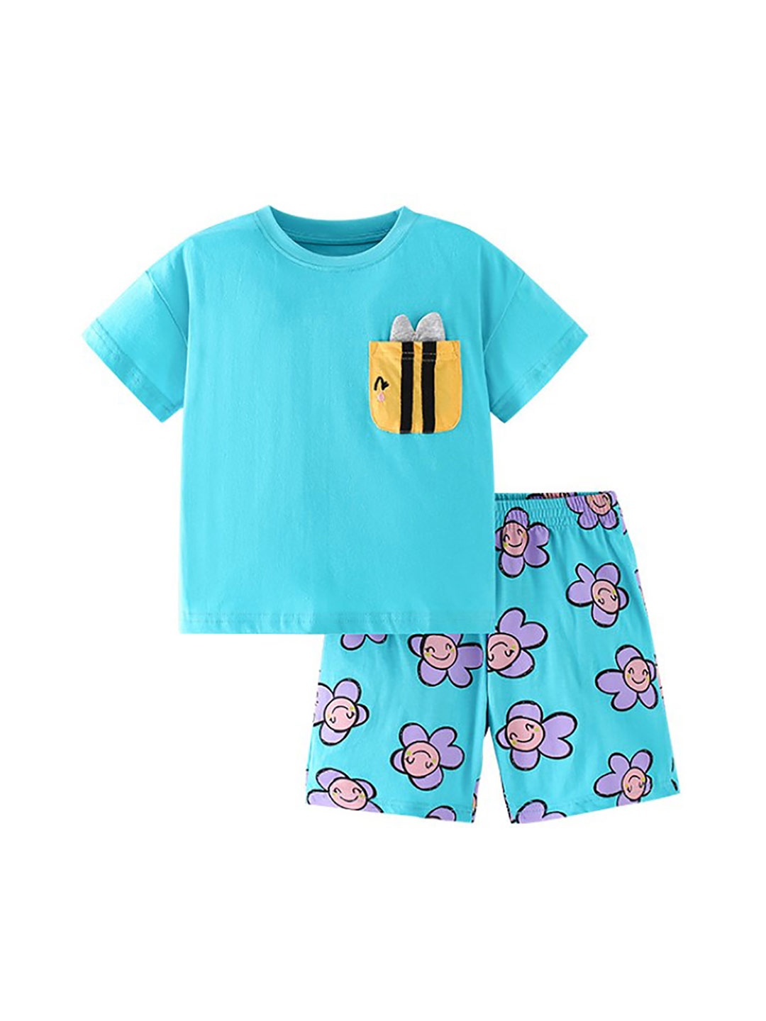 

StyleCast x Revolte Girls Printed Pure Cotton T-shirt With Shorts, Blue