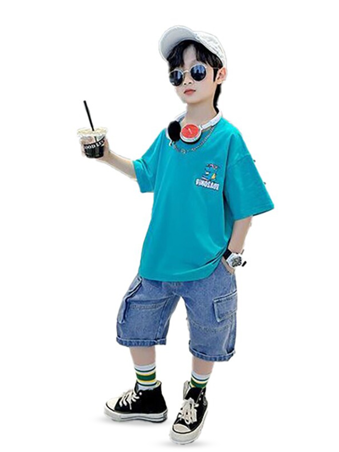 

StyleCast x Revolte Boys Printed Short Sleeves Round Neck T-shirt with Capris, Green