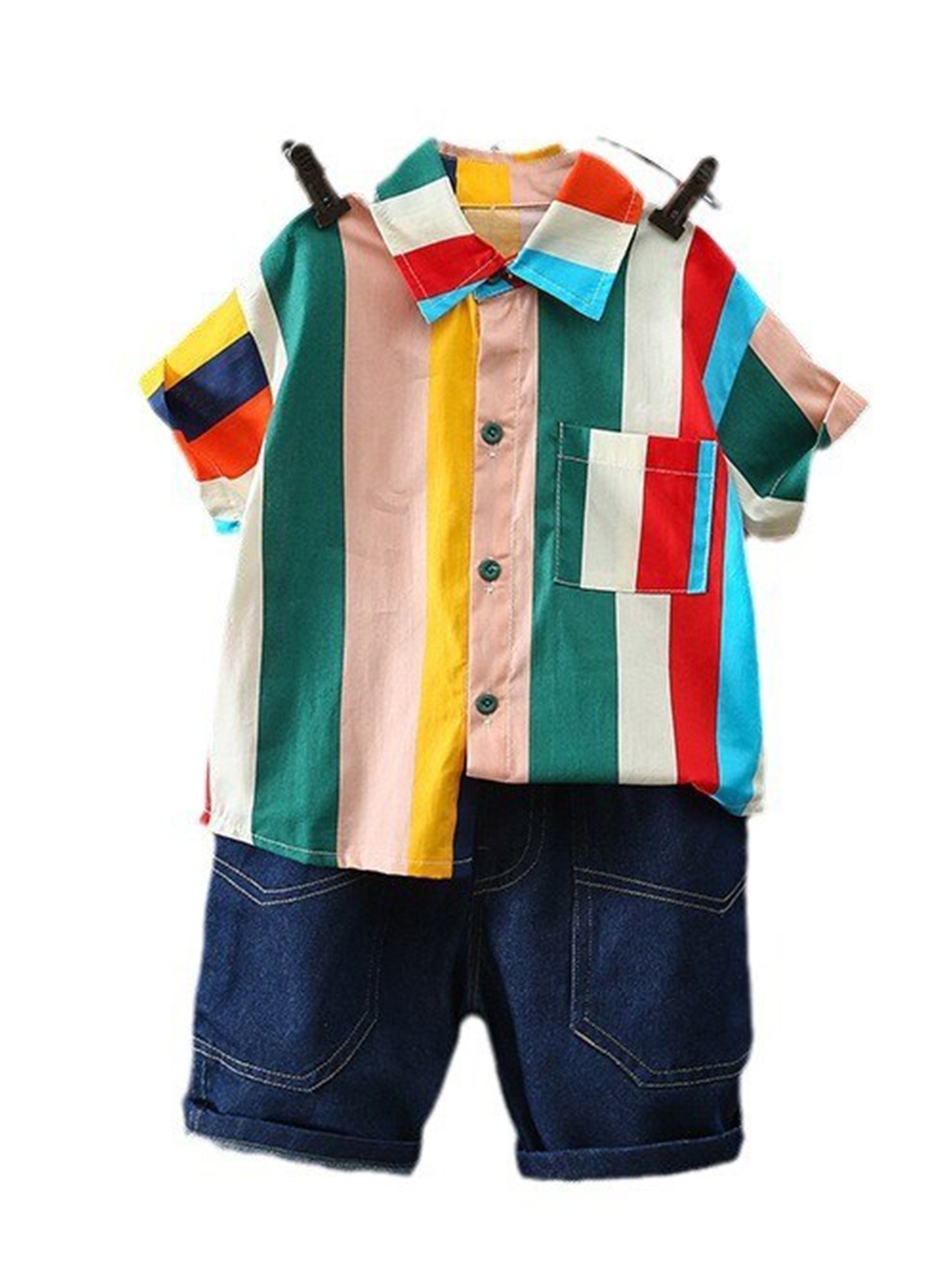 

StyleCast x Revolte Boys Short Sleeves Shirt Collar Colourblocked Top with Shorts, Blue