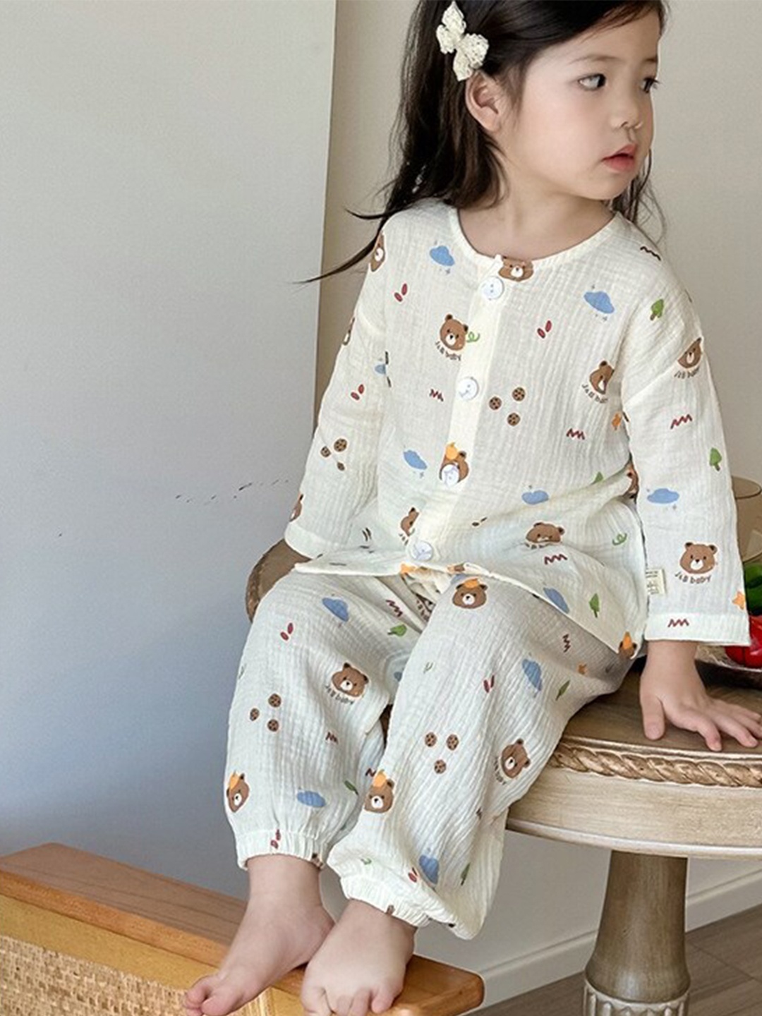 

StyleCast x Revolte Girls Printed Pure Cotton Top With Pyjamas, Beige