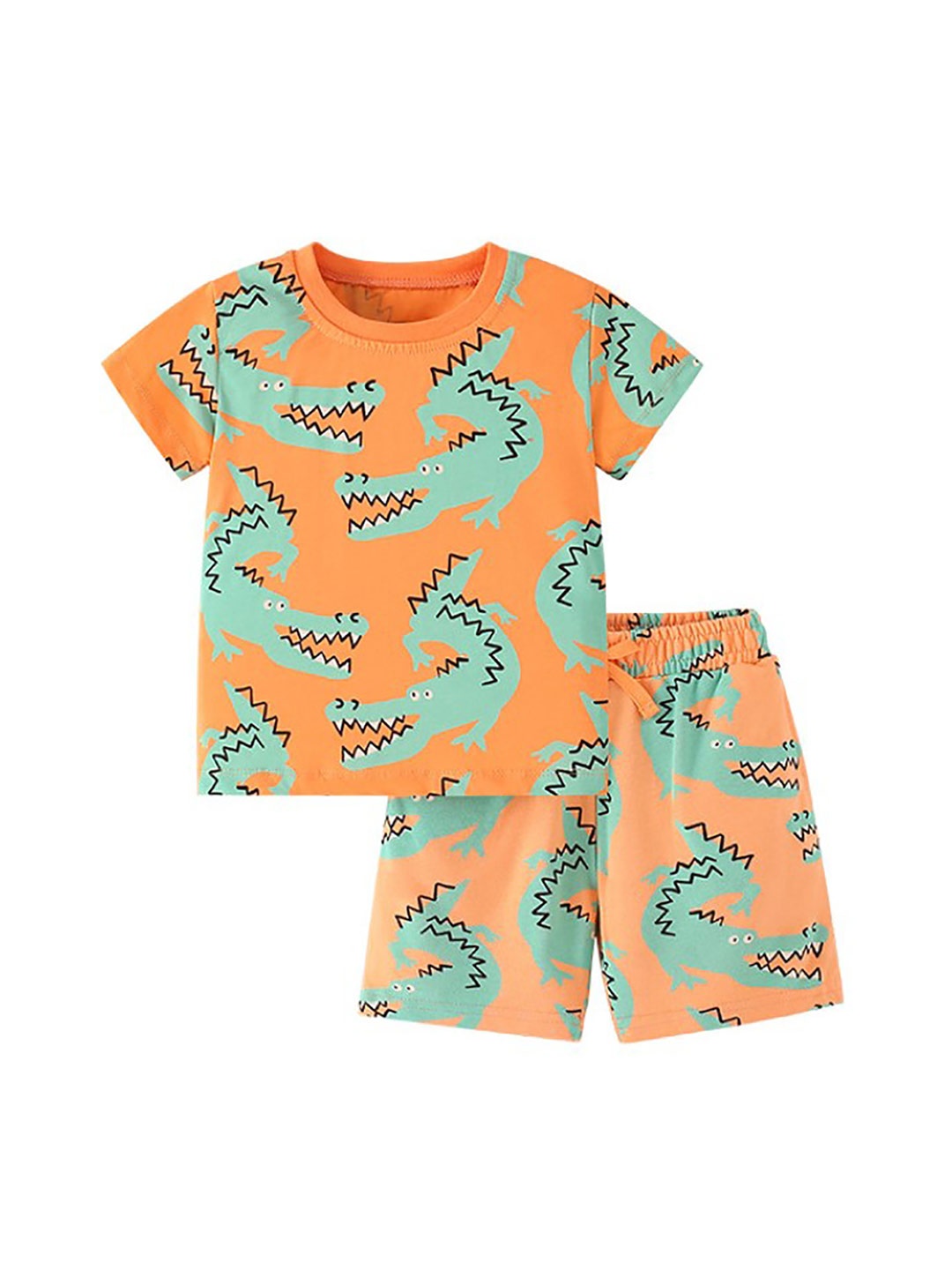 

StyleCast x Revolte Boys Orange & Green Round Neck Printed Top with Shorts