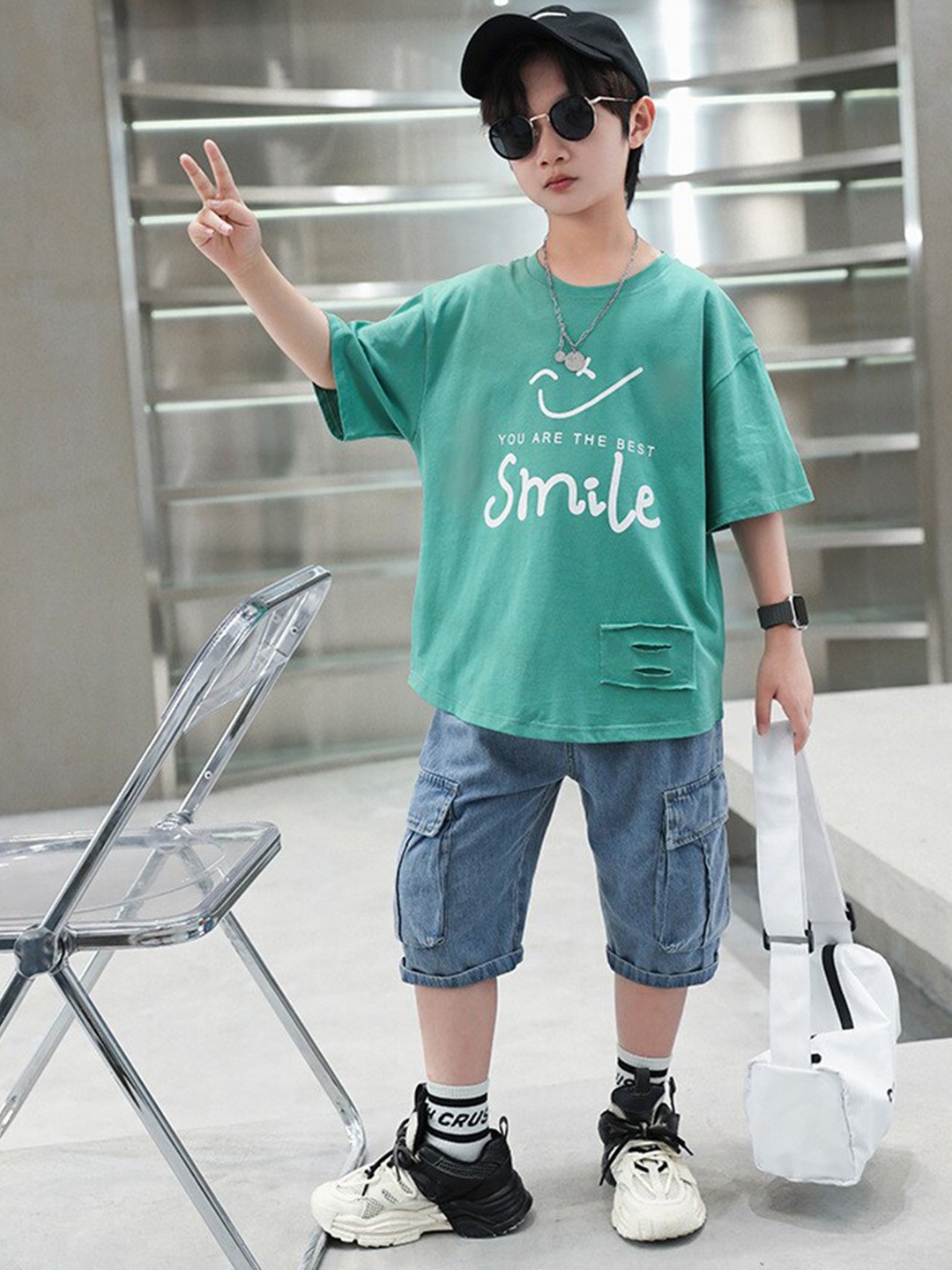 

StyleCast x Revolte Boys Printed Top with Capris, Blue