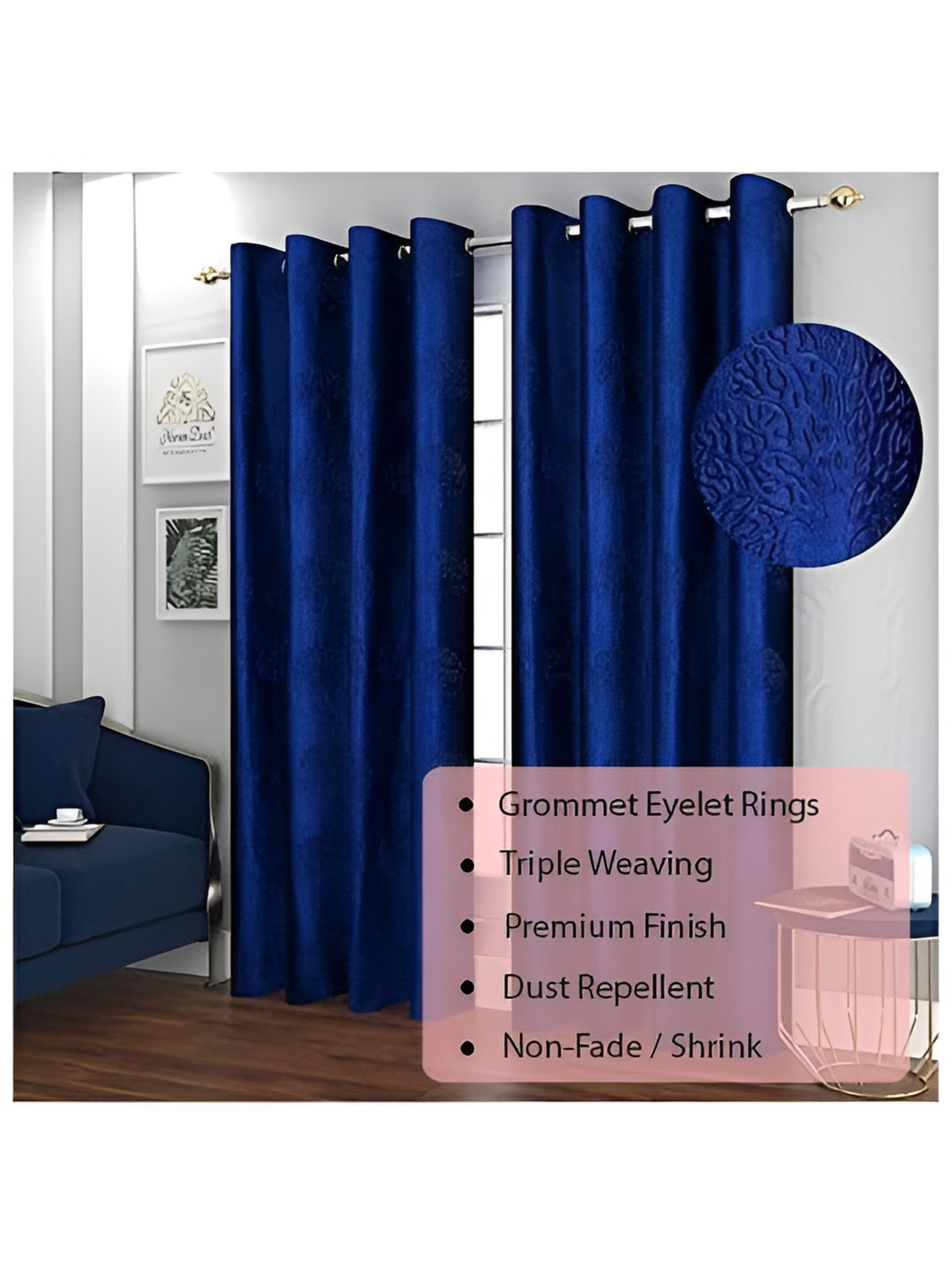 

RIDHAAN Blue 2 Pieces Floral Textured Room Darkening Window Curtains