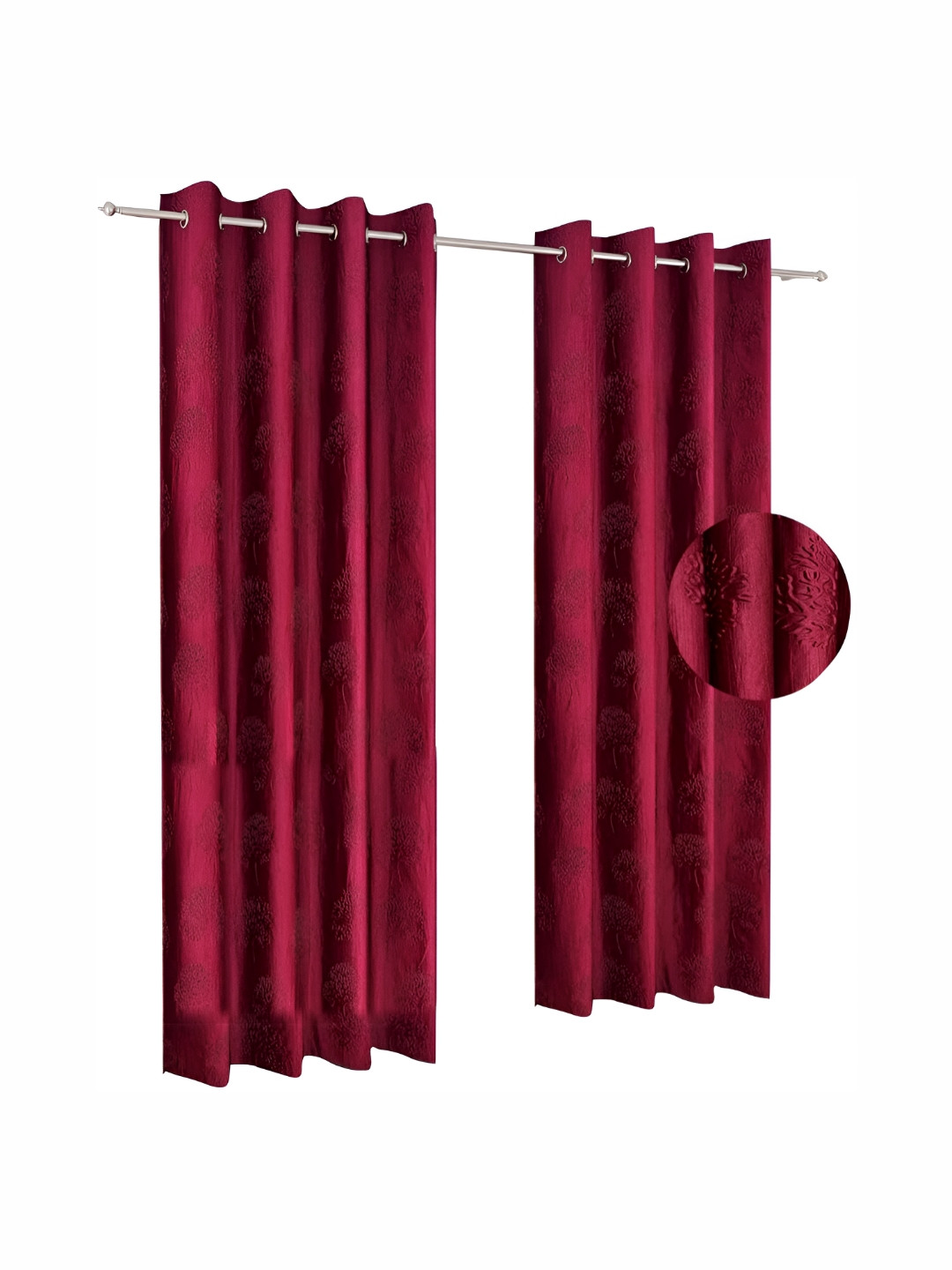 

RIDHAAN Maroon 2 Pieces Floral Textured Room Darkening Window Curtain