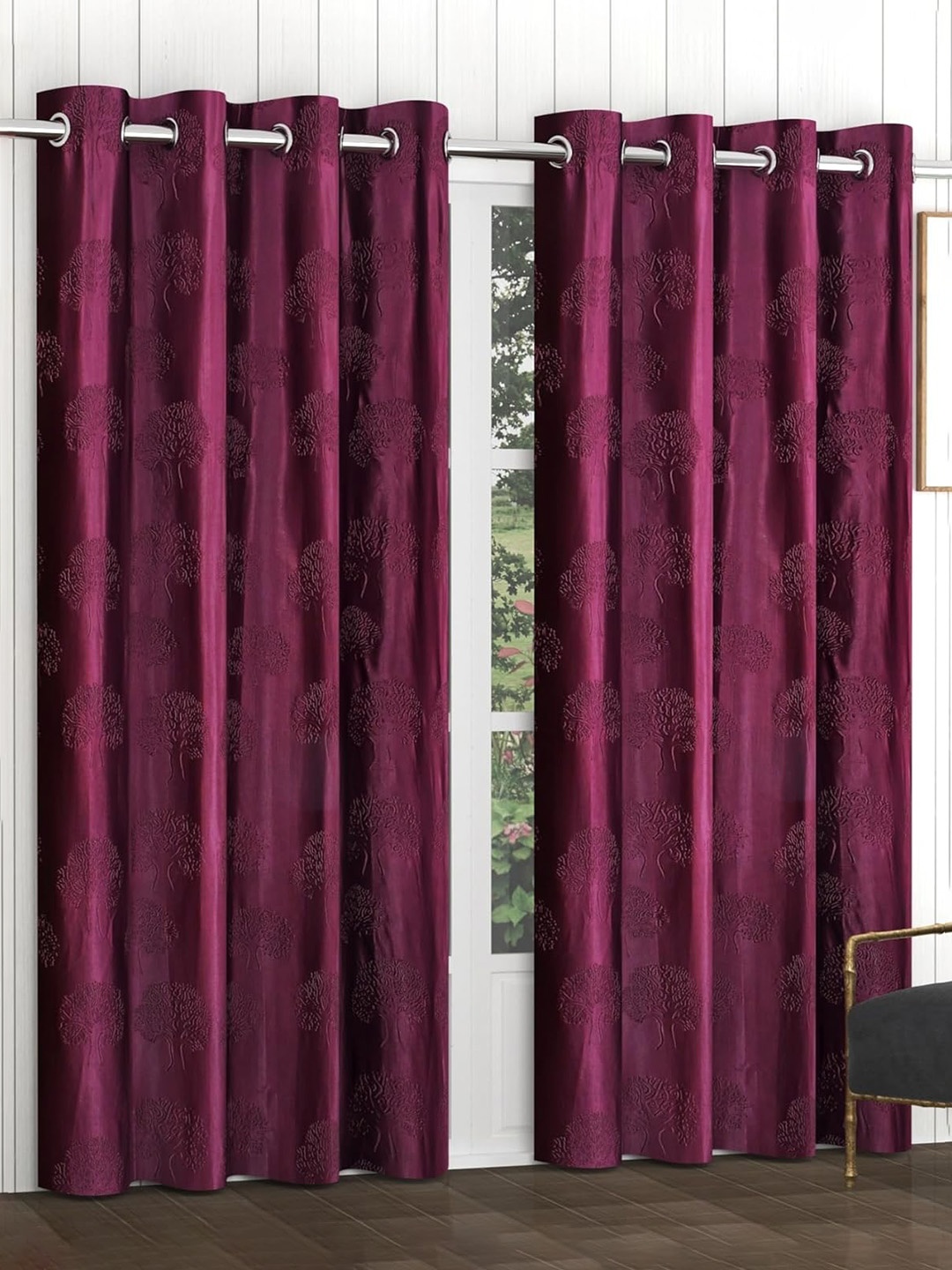 

RIDHAAN Purple 2 Pieces Floral Room Darkening Long Door Curtain