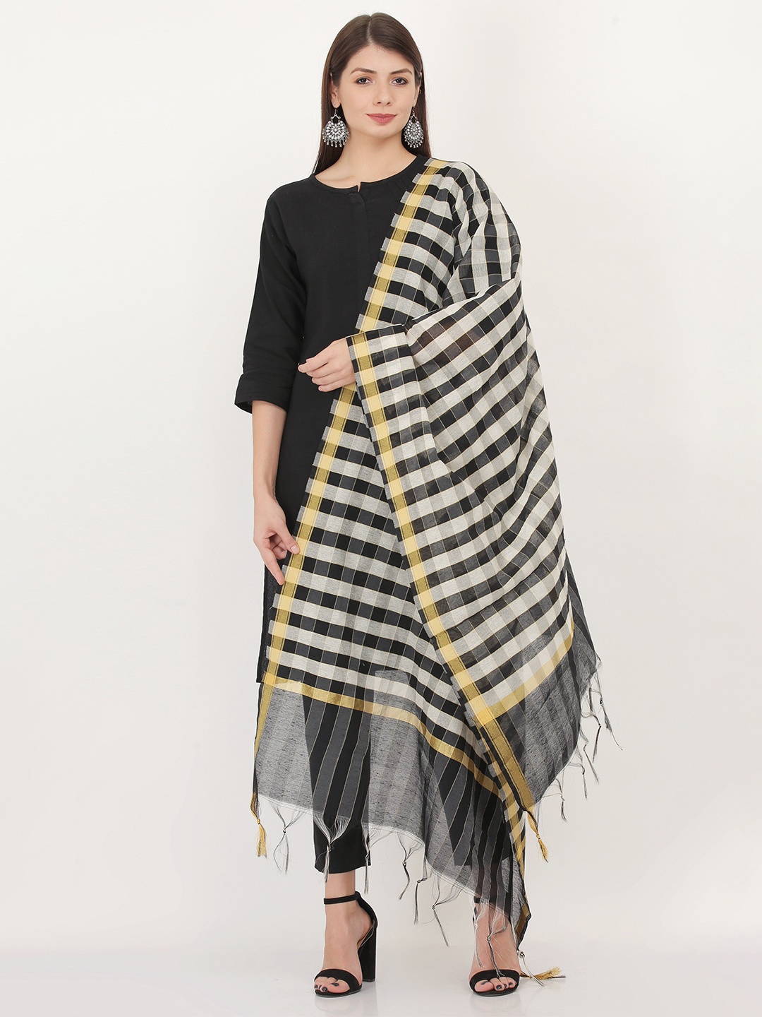 

Livvie Striped Cotton Silk Dupatta, White