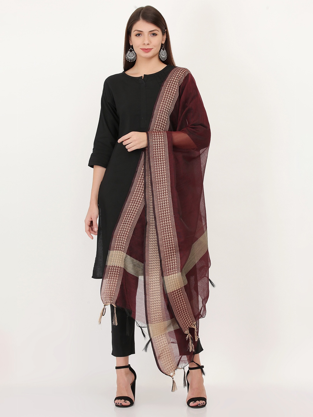 

Livvie Cotton Silk Dupatta, Maroon