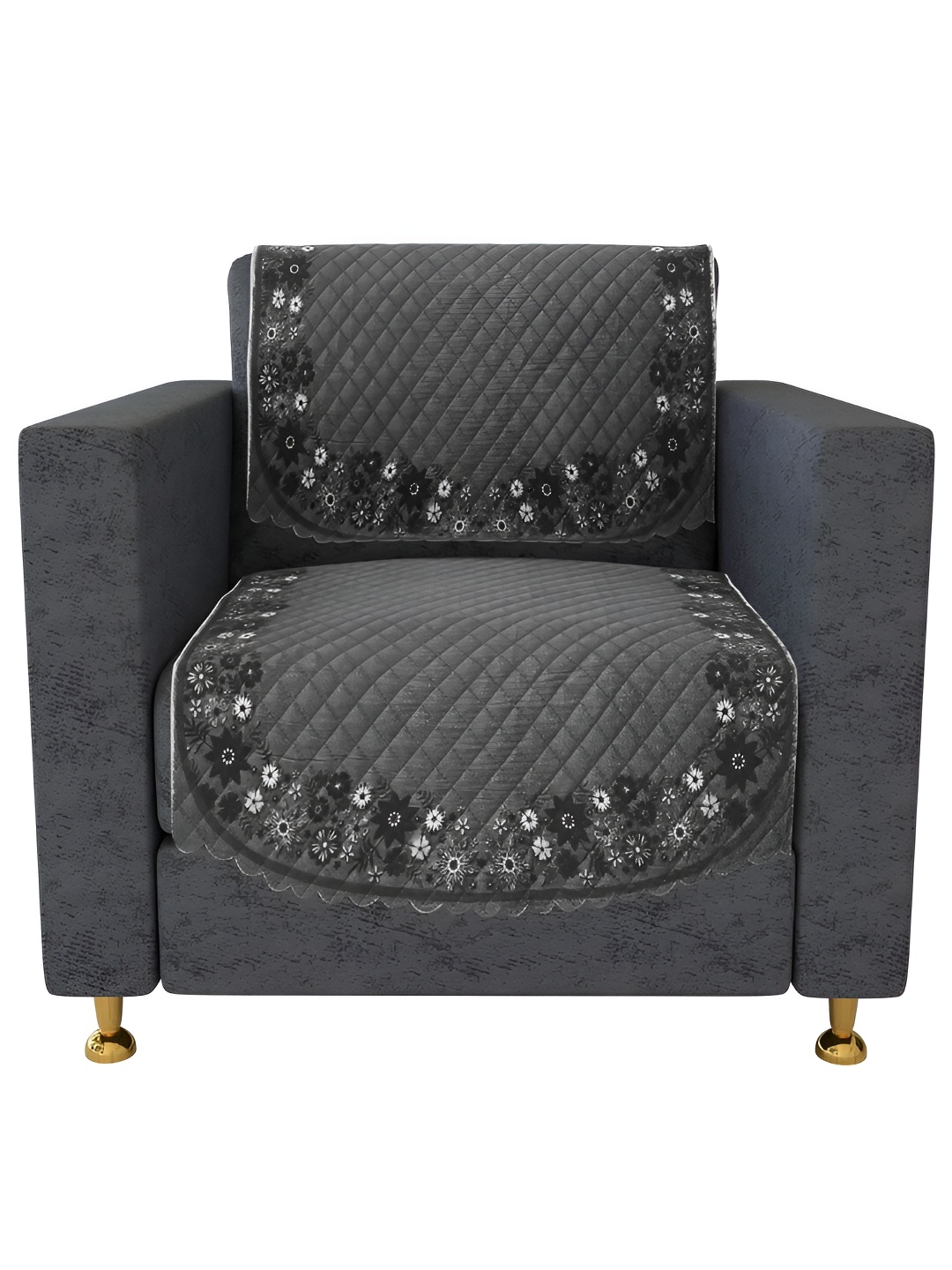 

Kuber Industries Grey & Black 2 Pieces Embroidered Velvet Sofa Covers