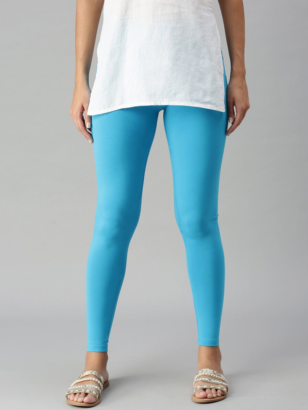 

De Moza Women Ankle Length Cotton Leggings, Turquoise blue
