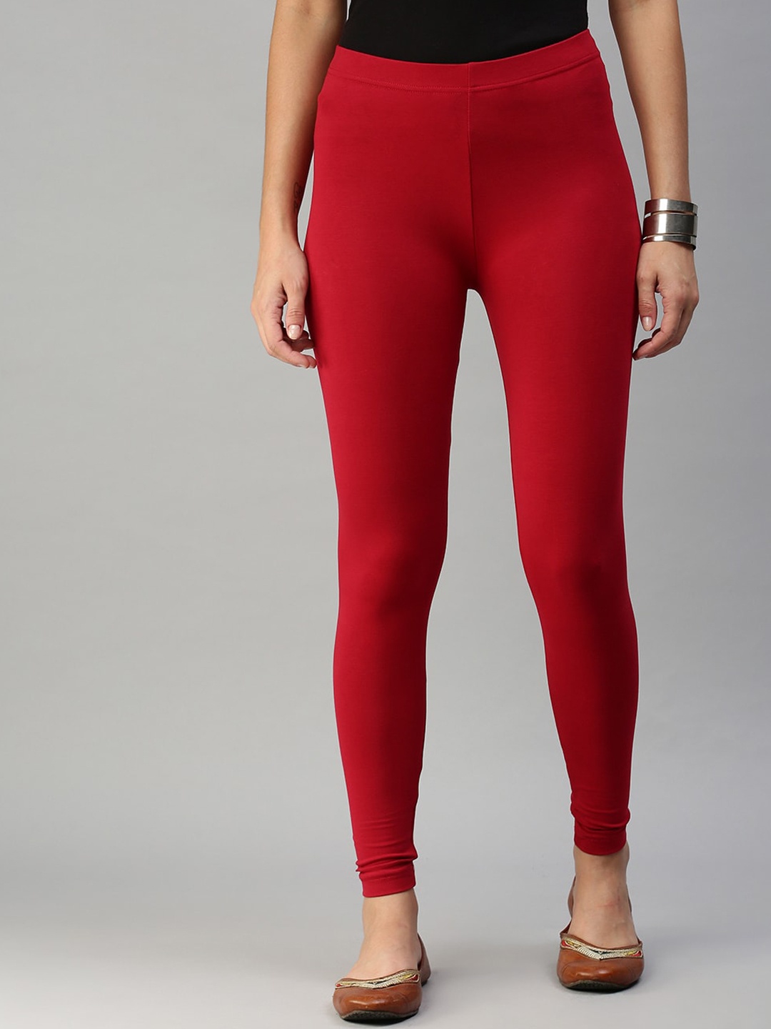

De Moza Women Cotton Ankle Length Leggings, Red