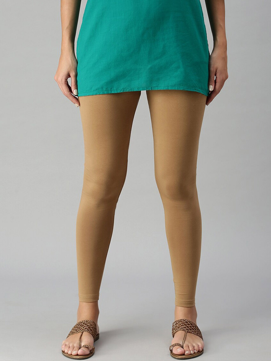 

De Moza Cotton Ankle Length Leggings, Beige