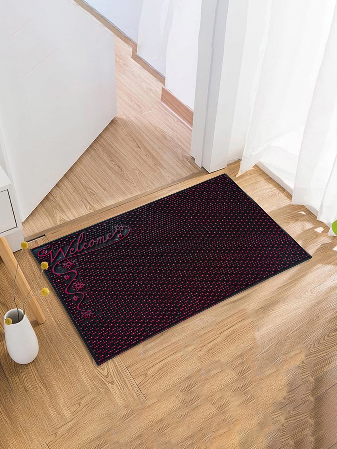 

Kuber Industries Black & Red Printed Anti-Skid Doormat