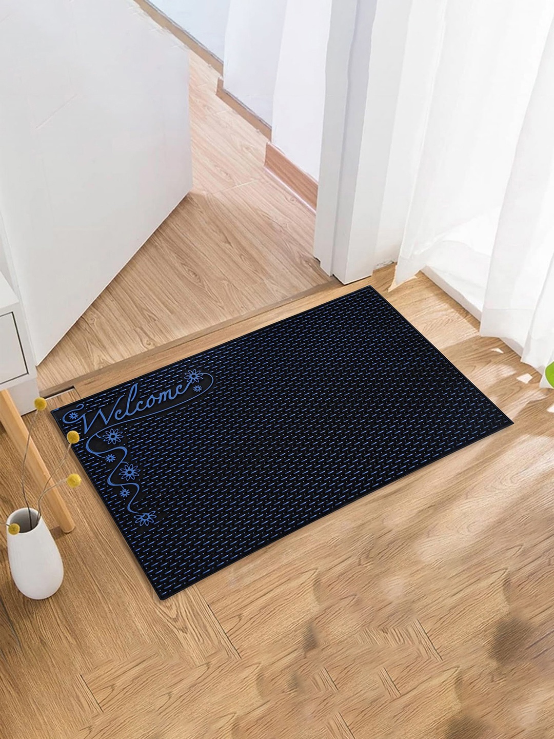 

Kuber Industries Black & Blue Printed Anti-Skid Doormat