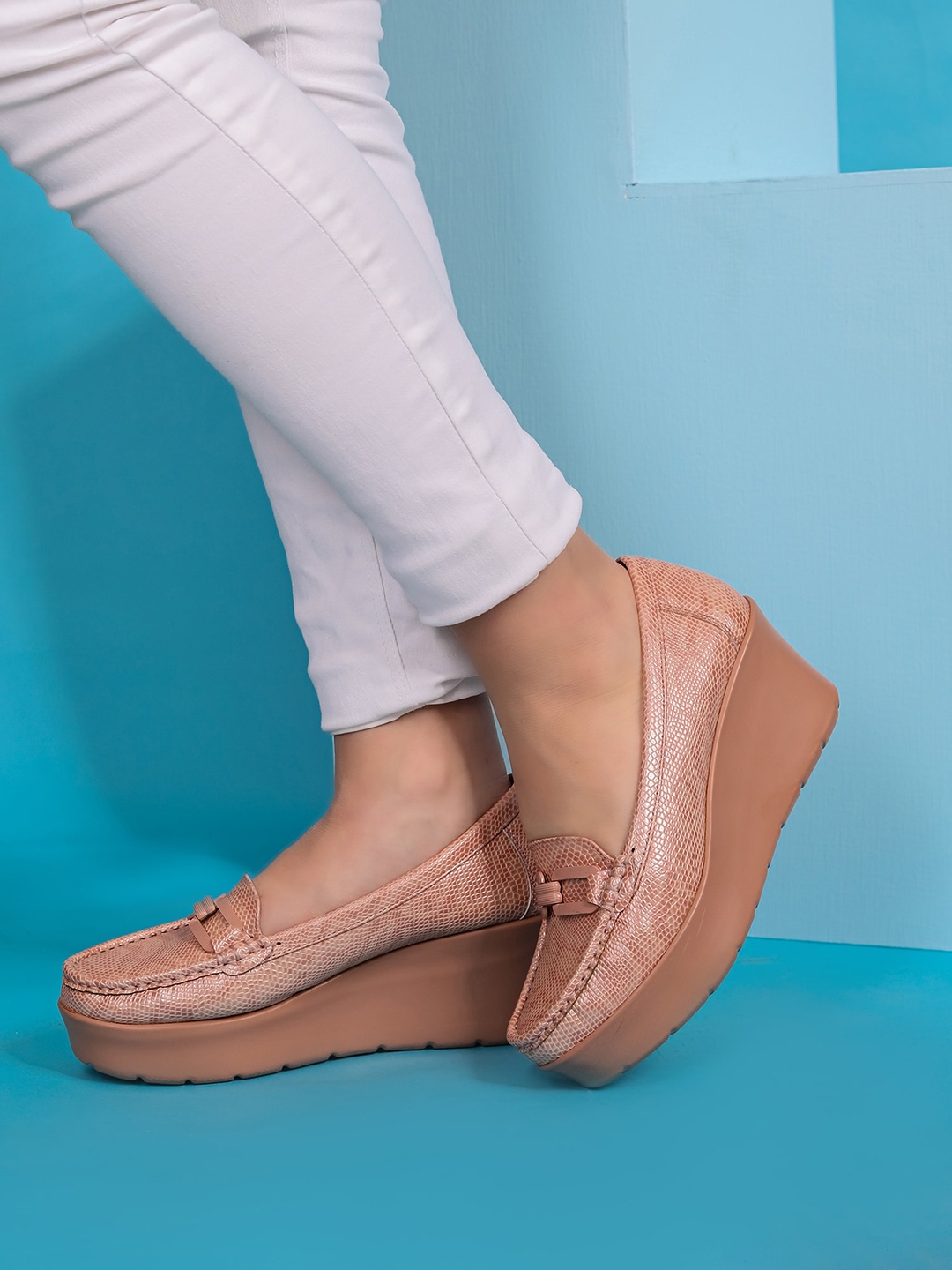 

Shezone Textured Embellished Wedges, Peach