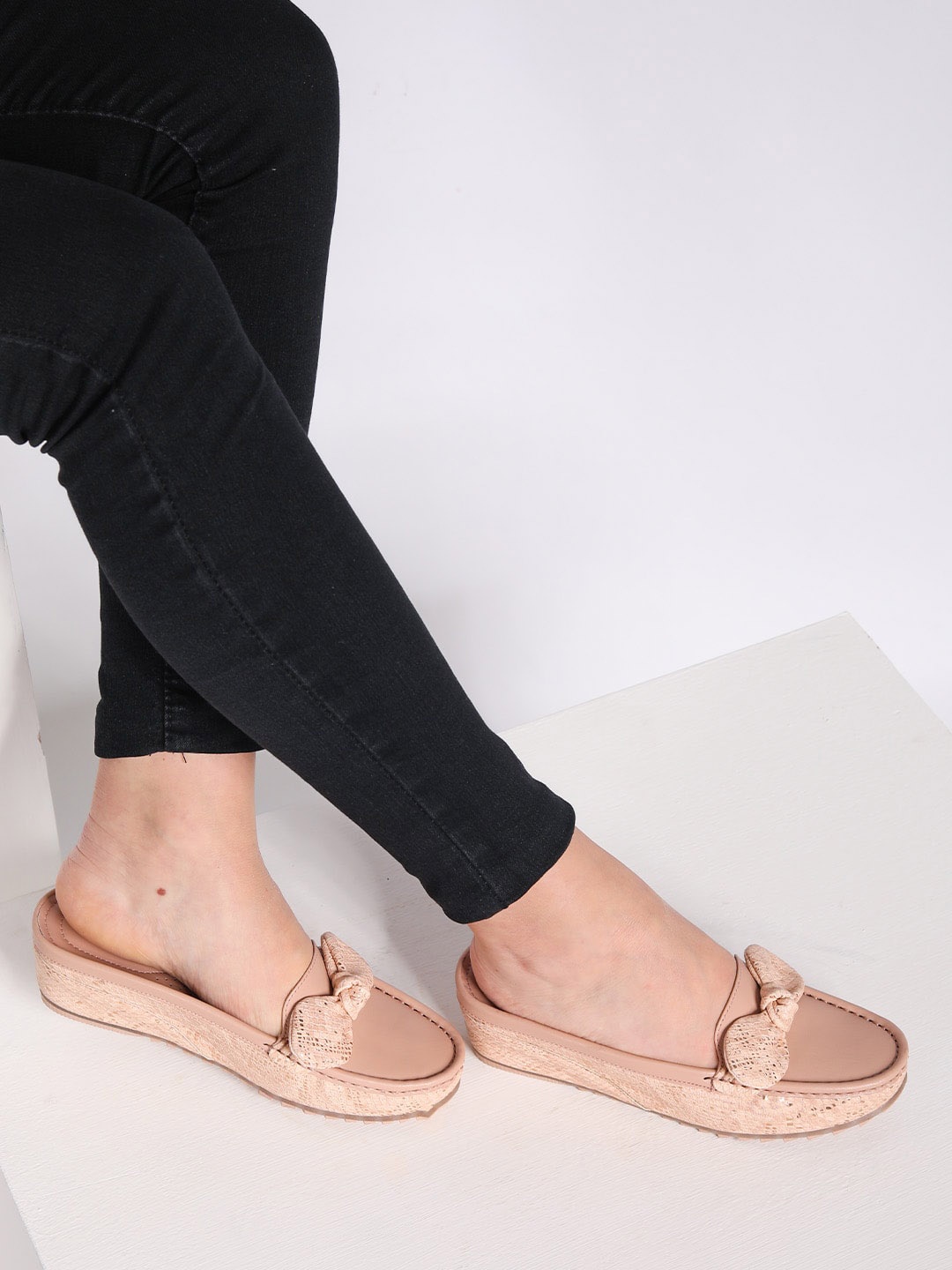 

Shezone Bow Detail Round Toe Wedges, Peach