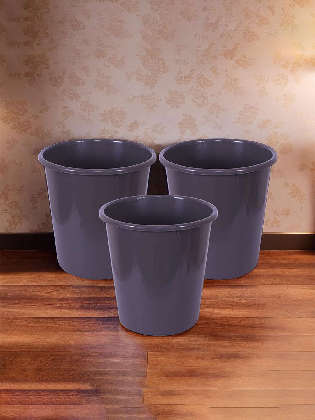 

Kuber Industries Grey 3 Pieces Open Dustbins 7 L Each