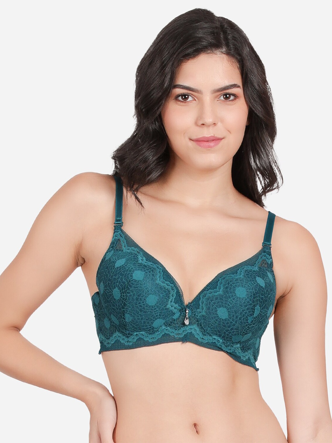 

Susie Floral Lace Medium Coverage Lightly Padded Push-Up Bra With All Day Comfort, Blue