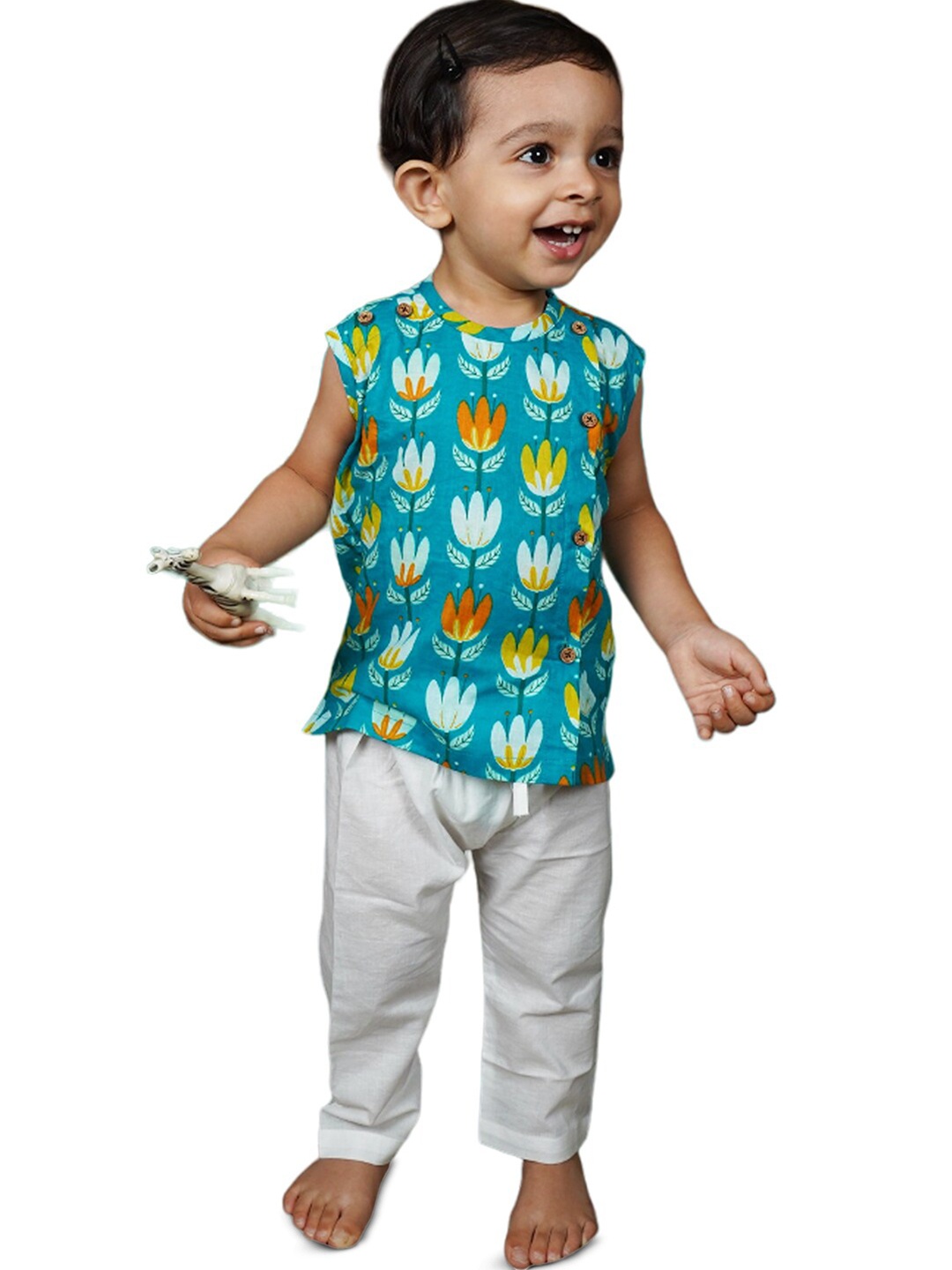 

Polka Tots Unisex Kids Round Neck Sleeveless Printed Pyjama, Blue