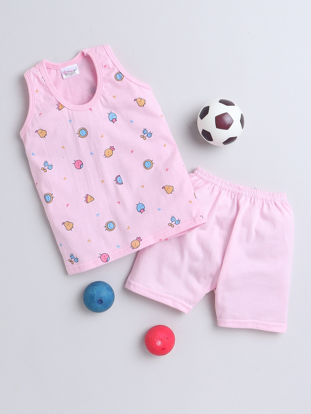 

Little Angels Girls Printed Cotton Clothing Set, Pink
