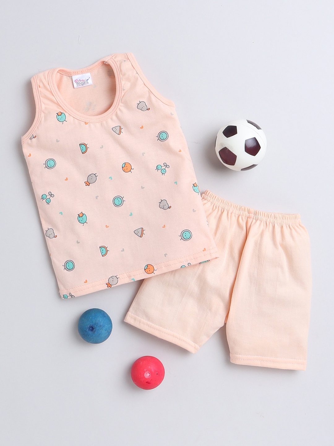 

Little Angels Kids Printed Pure Cotton T-shirt with Shorts, Peach