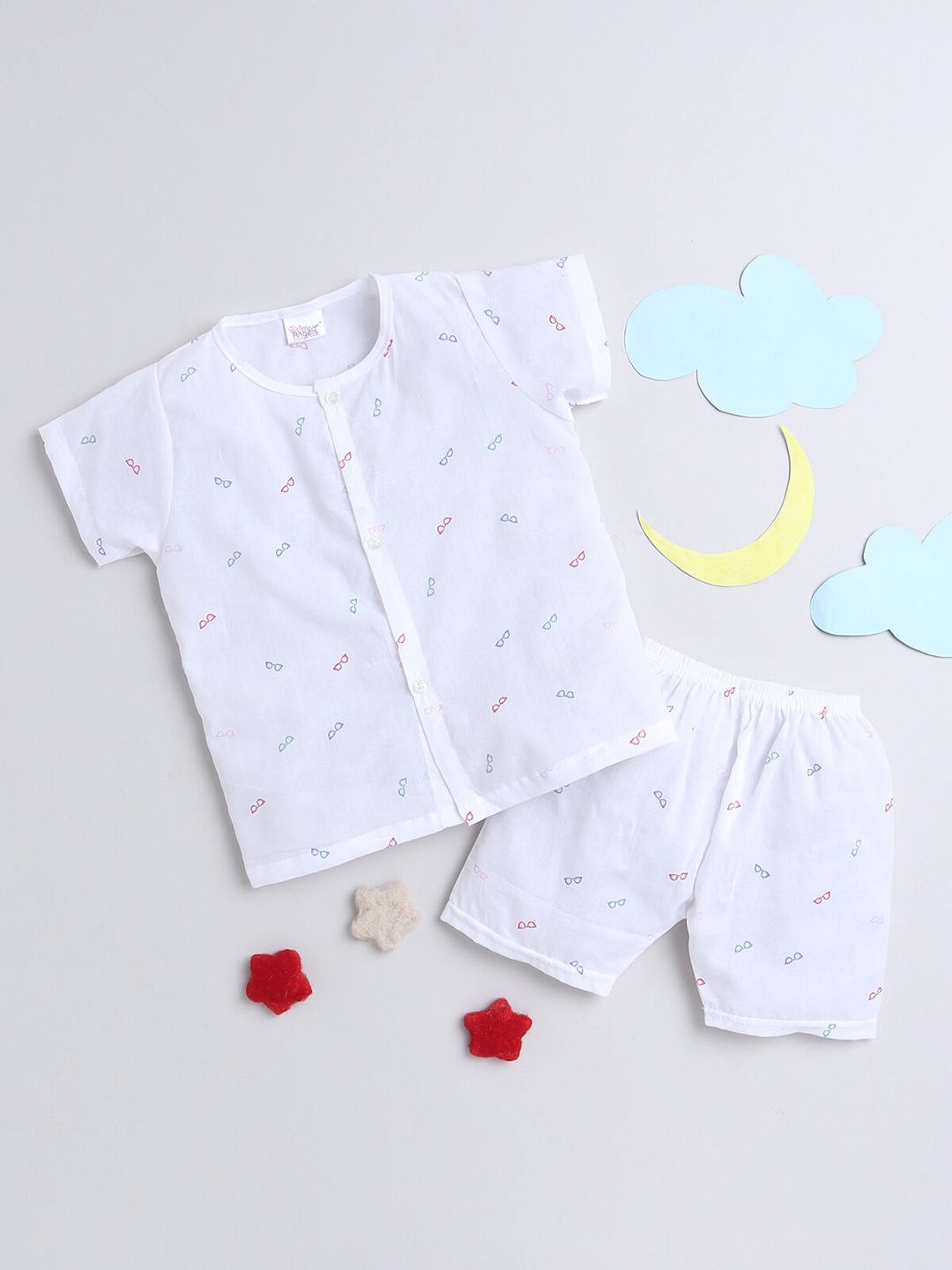 

Little Angels Kids Printed Pure Cotton Shirt with Shorts, White