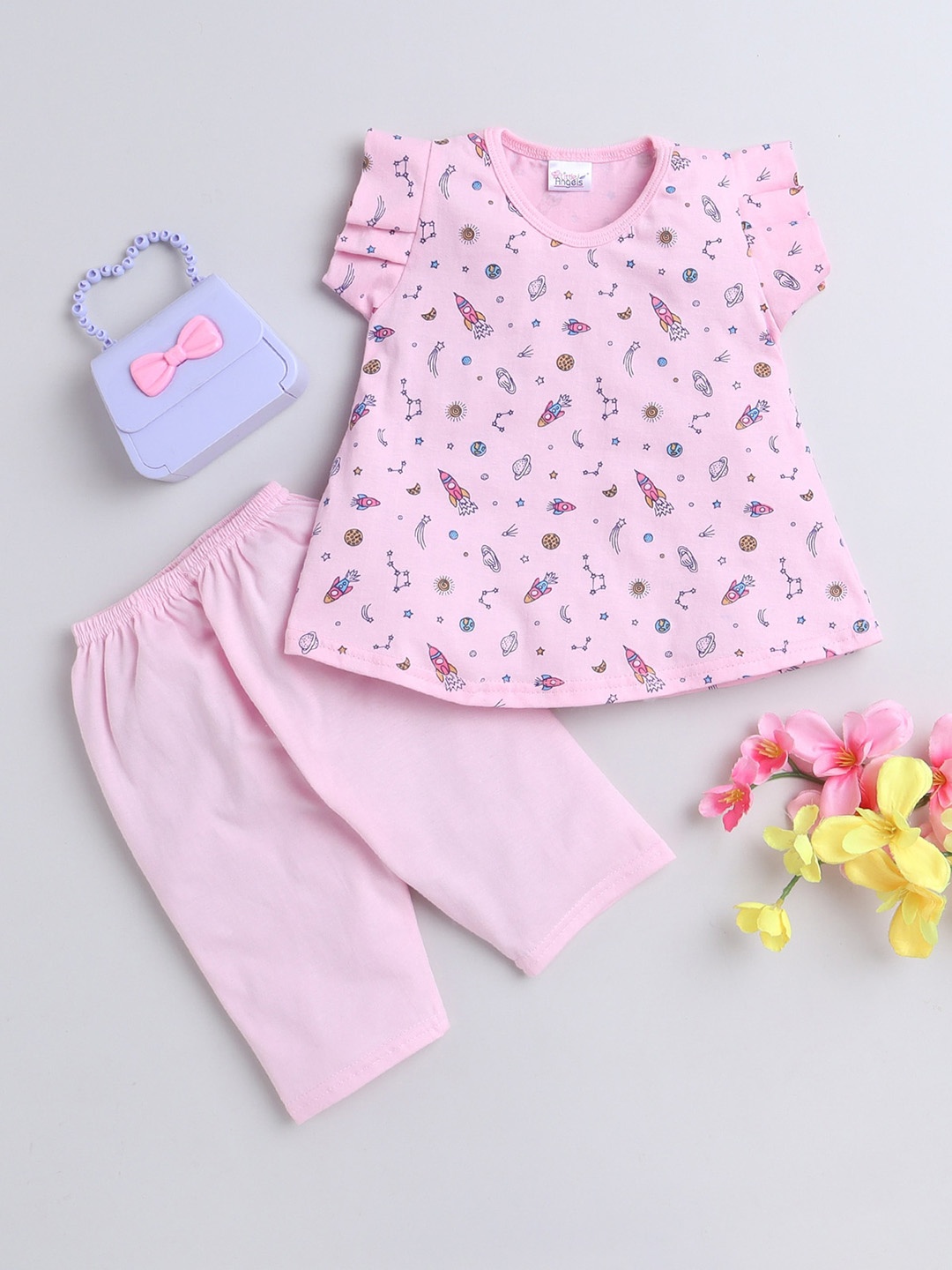 

Little Angels Girls Printed Cotton Top & Capri Clothing Set, Pink