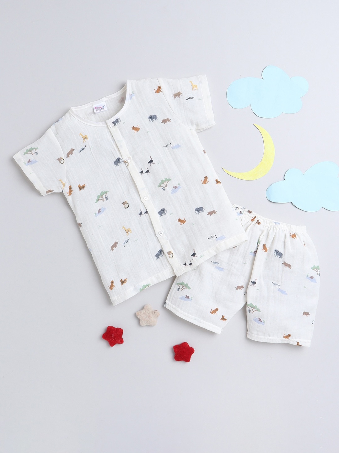 

Little Angels Kids Printed Pure Cotton Shirt with Shorts, Cream