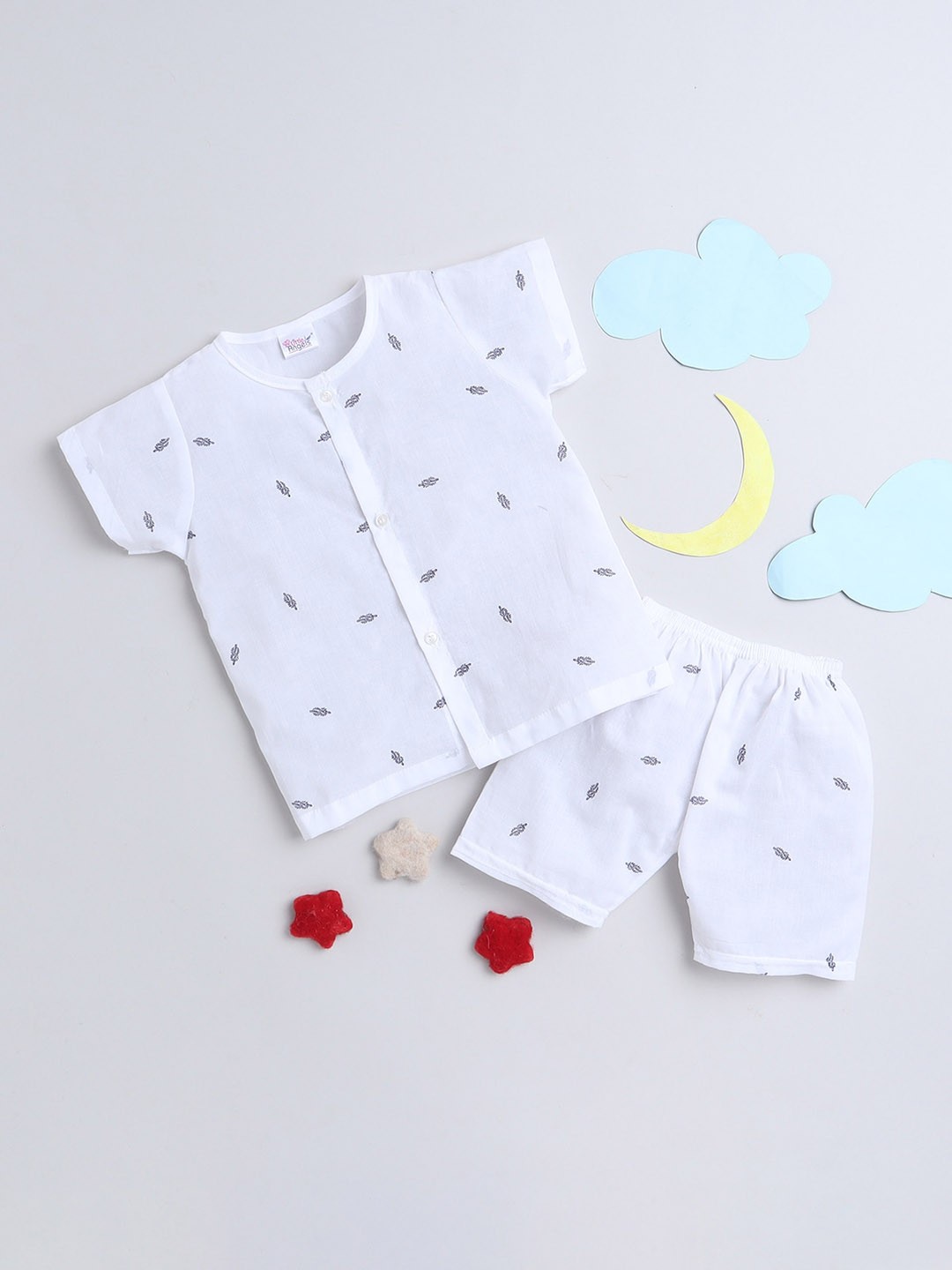 

Little Angels Kids Printed Pure Cotton Shirt with Shorts, White