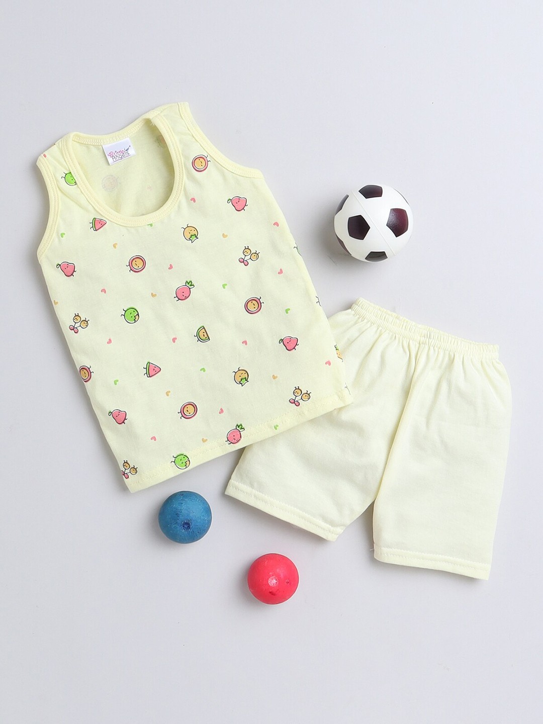 

Little Angels Kids Printed Pure Cotton T-shirt with Shorts, Yellow