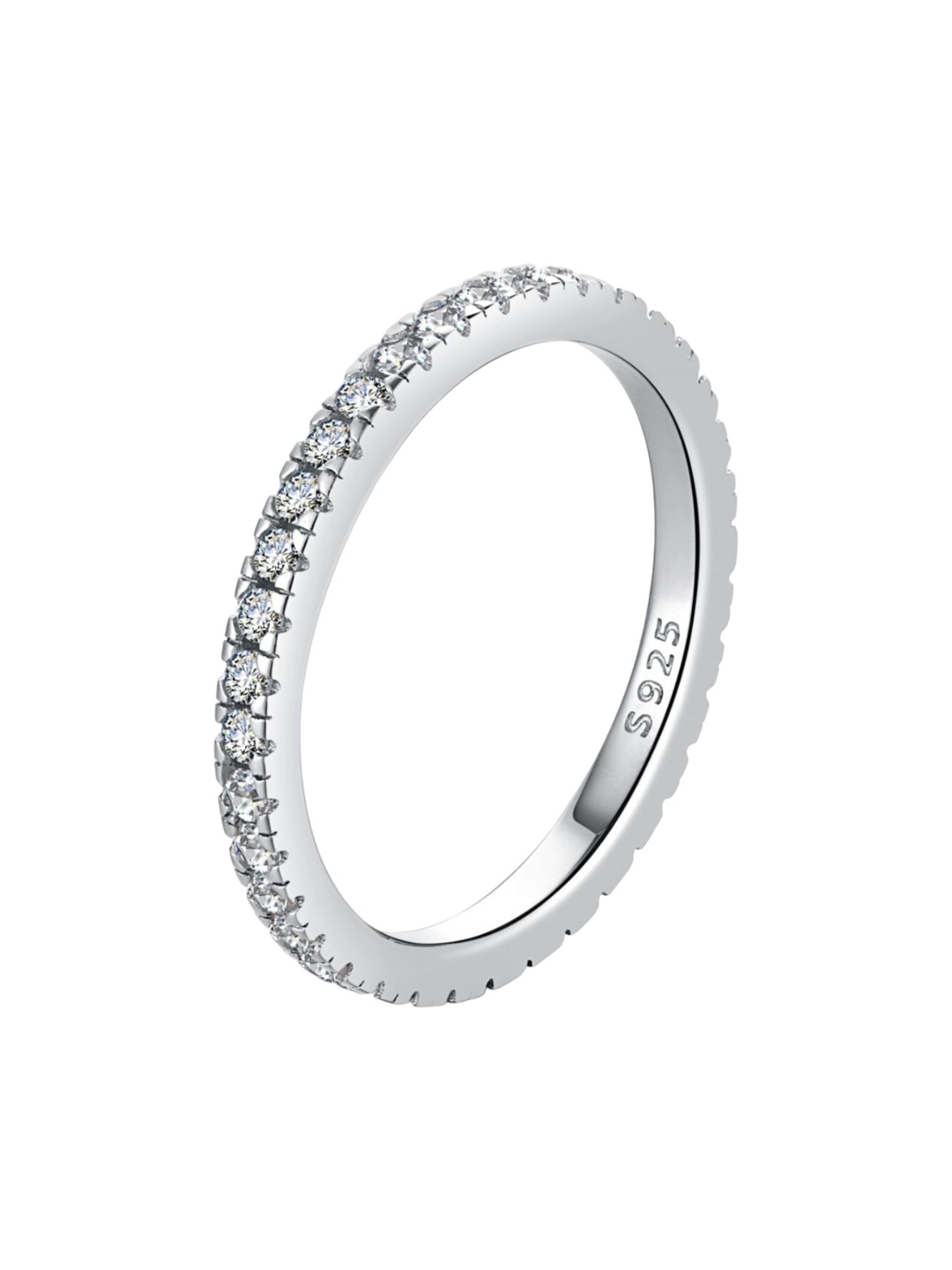 

BRIA JEWELS 925 Sterling Silver Rhodium-Plated Cubic Zirconia Studded Finger Ring