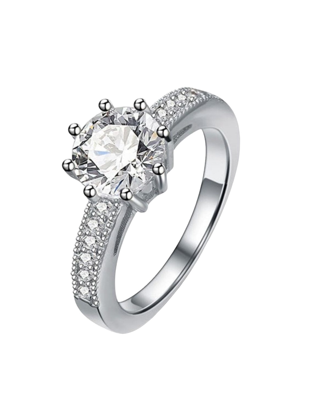 

BRIA JEWELS 925 Sterling Silver Rhodium-Plating CZ Studded Finger Ring