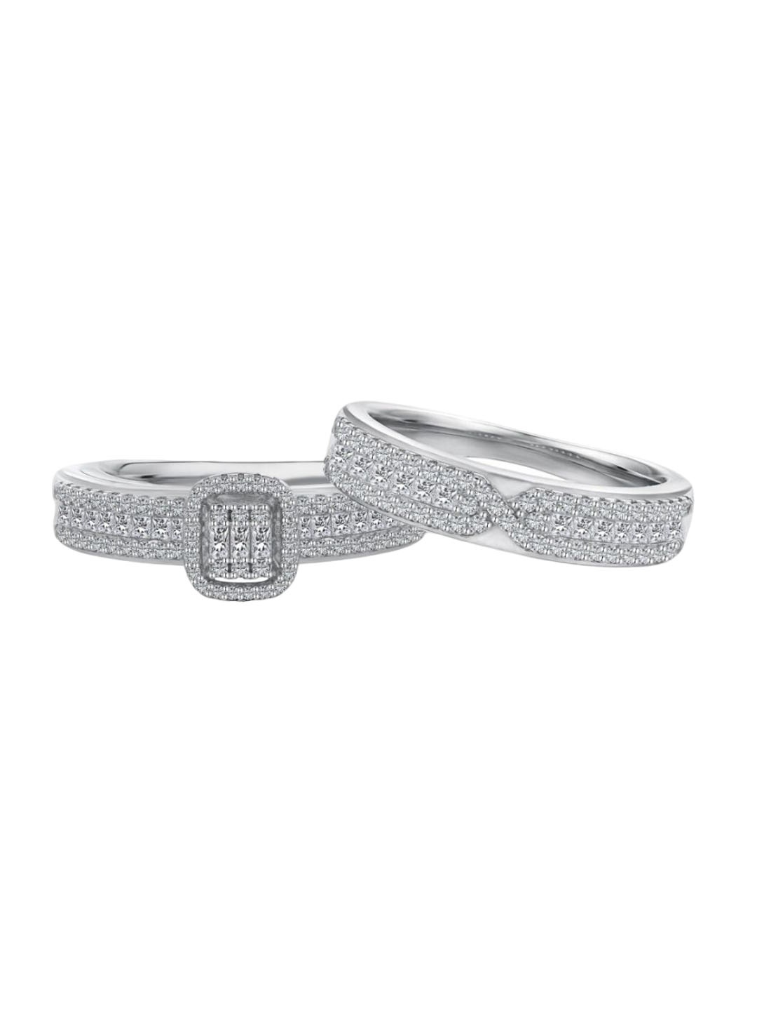 

BRIA JEWELS Set Of 2 925 Sterling Silver Rhodium-Plating CZ Studded Finger Ring