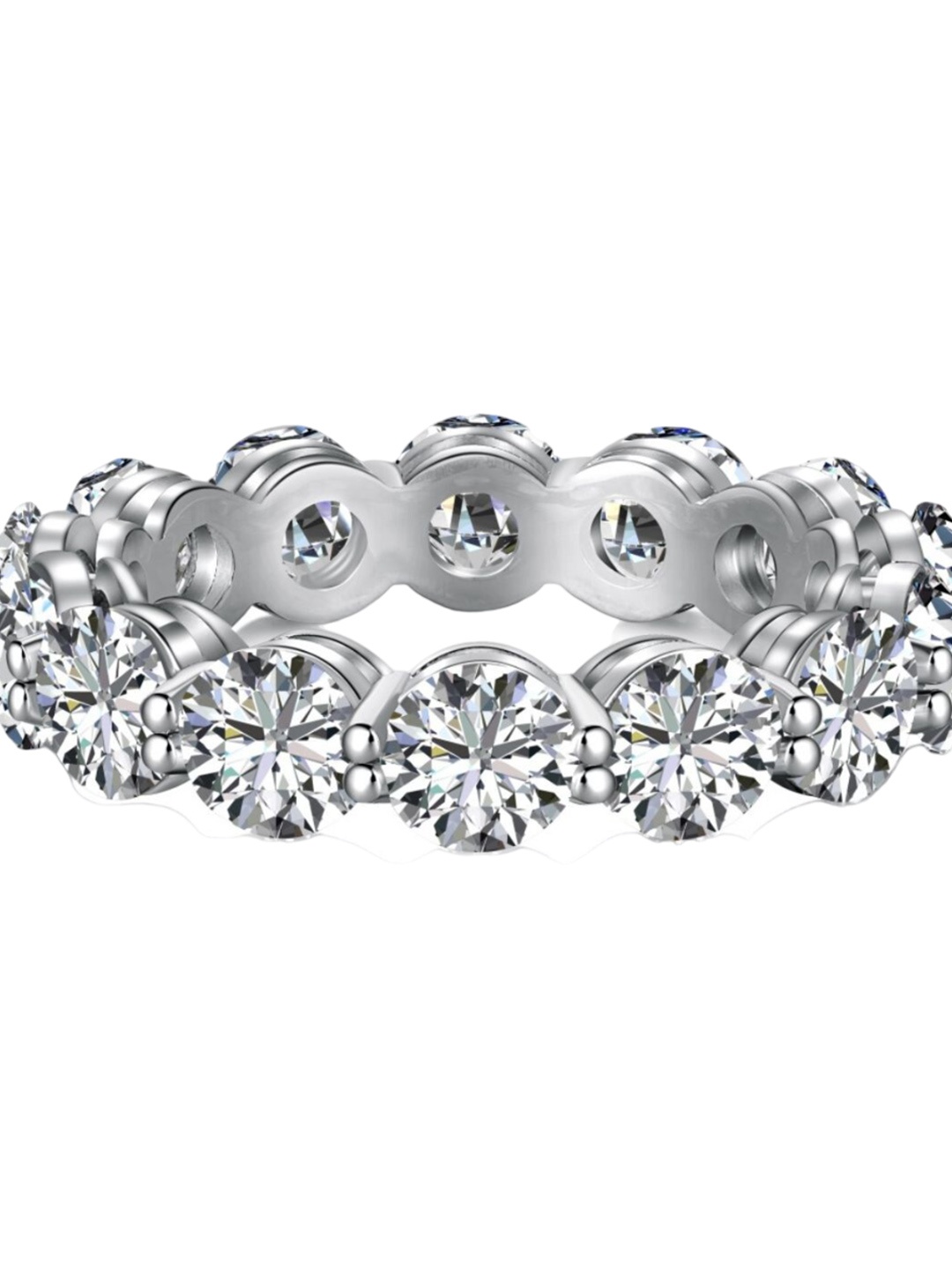 

BRIA JEWELS 925 Sterling Silver Rhodium-Plated CZ Studded Finger Ring