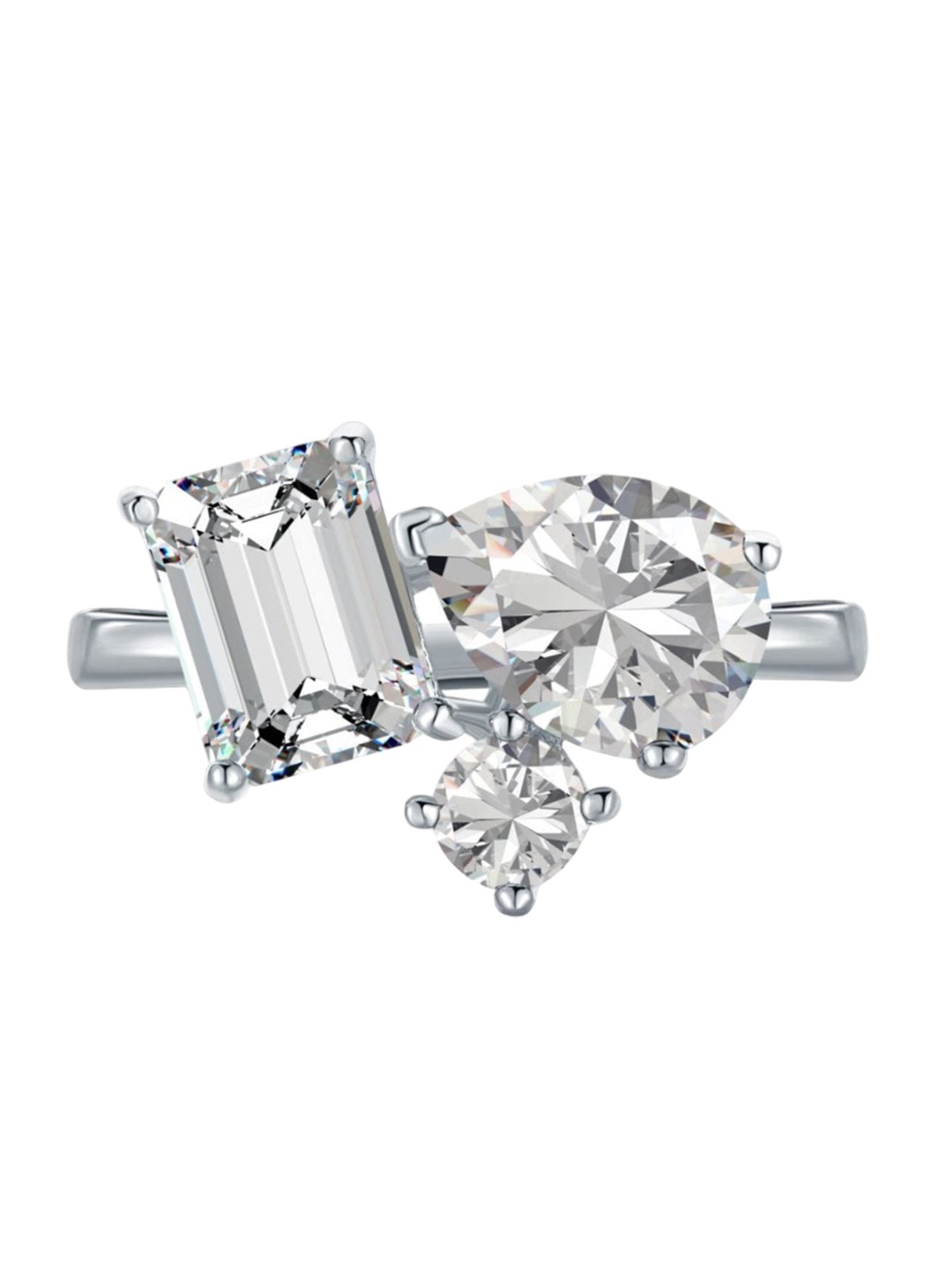 

BRIA JEWELS 925 Sterling Silver Rhodium-Plating CZ Studded Finger Ring