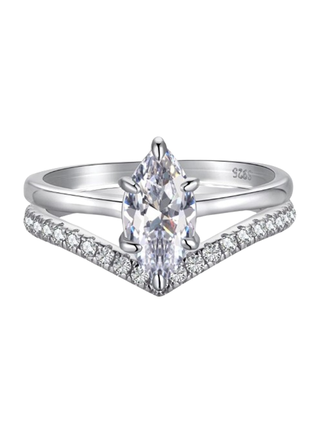 

BRIA JEWELS Set Of 2-925 Stering Silver Rhodium-plated CZ-Studded Finger Ring