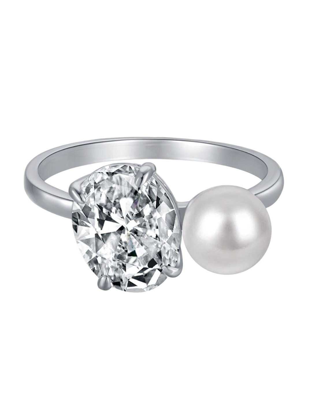 

BRIA JEWELS 925 Sterling Silver Rhodium-Plated CZ-Studded Finger Ring