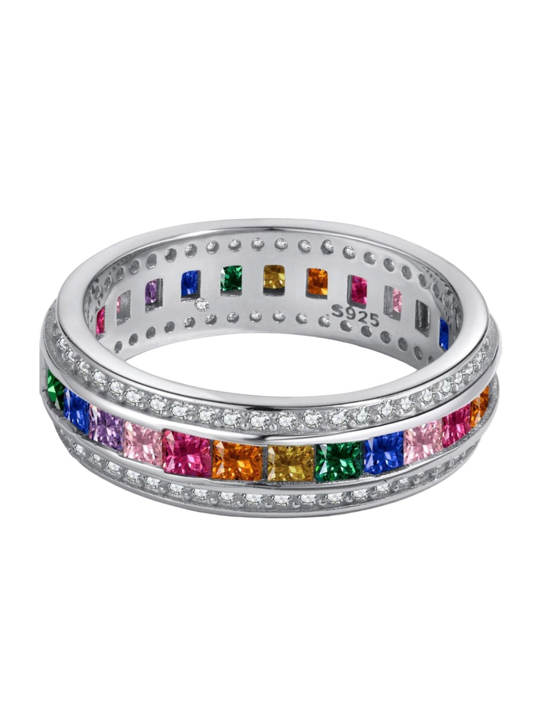 

BRIA JEWELS 925 Sterling Silver Rhodium-Plating CZ Studded Finger Ring