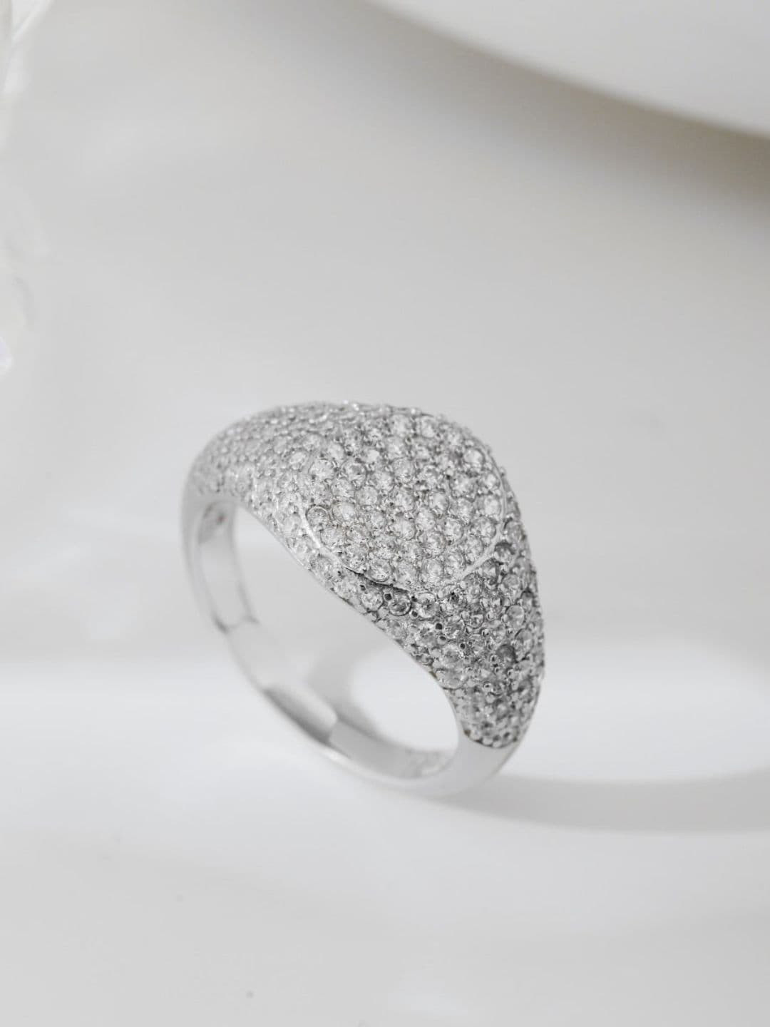 

BRIA JEWELS 925 Sterling Silver Rhodium-Plated CZ Studded Finger Ring