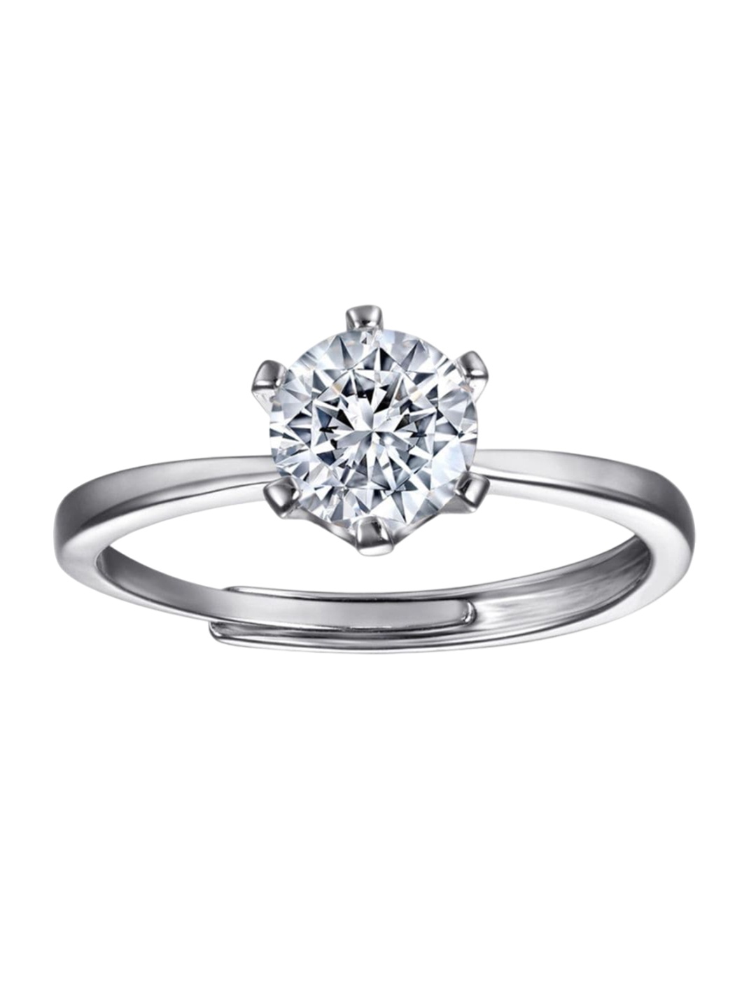 

BRIA JEWELS Rhodium-Plated 925 Sterling Silver CZ Studded Adjustable Finger Ring