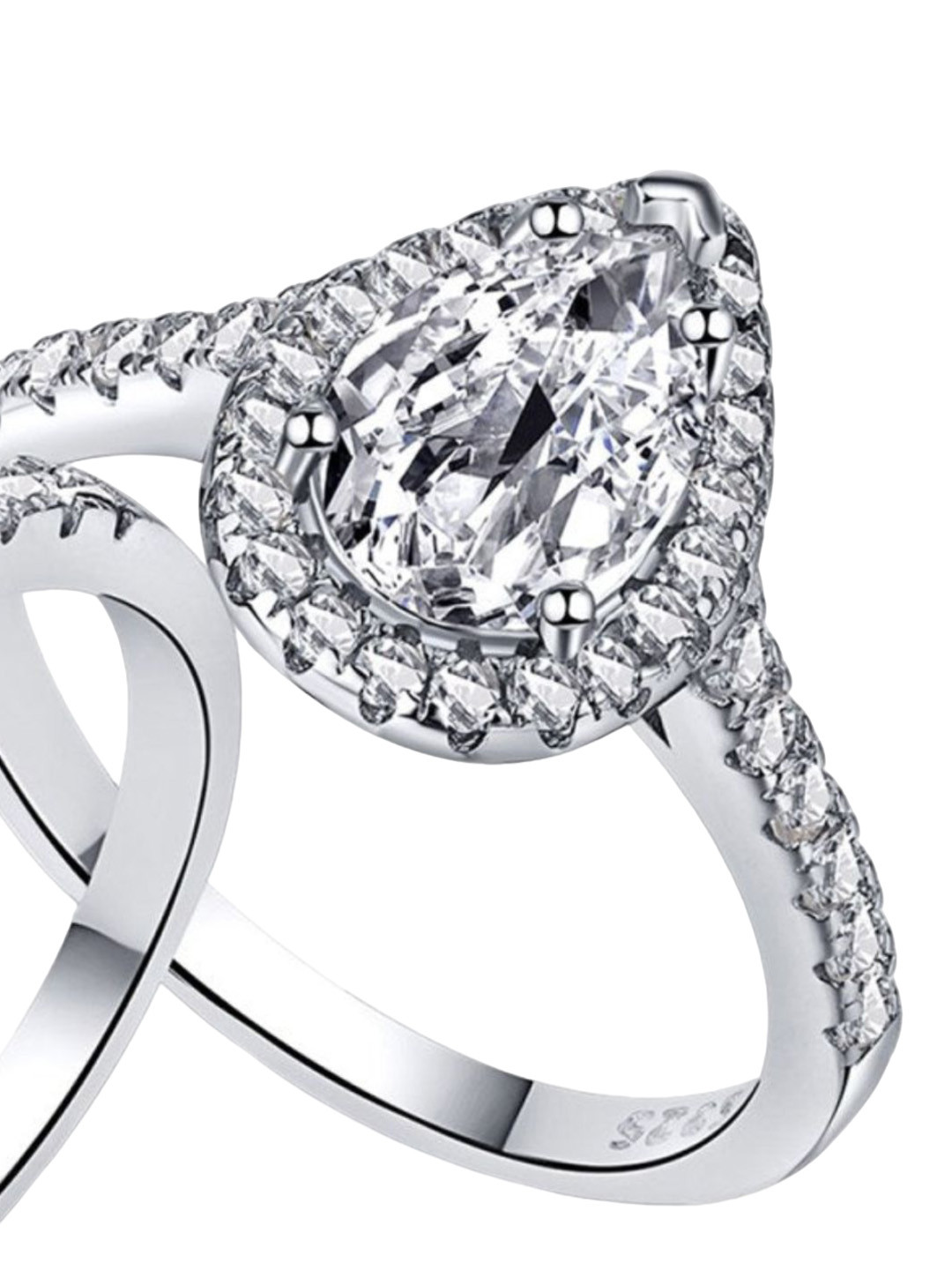 

BRIA JEWELS 925 Sterling Silver Rhodium-Plated CZ-Studded Finger Ring