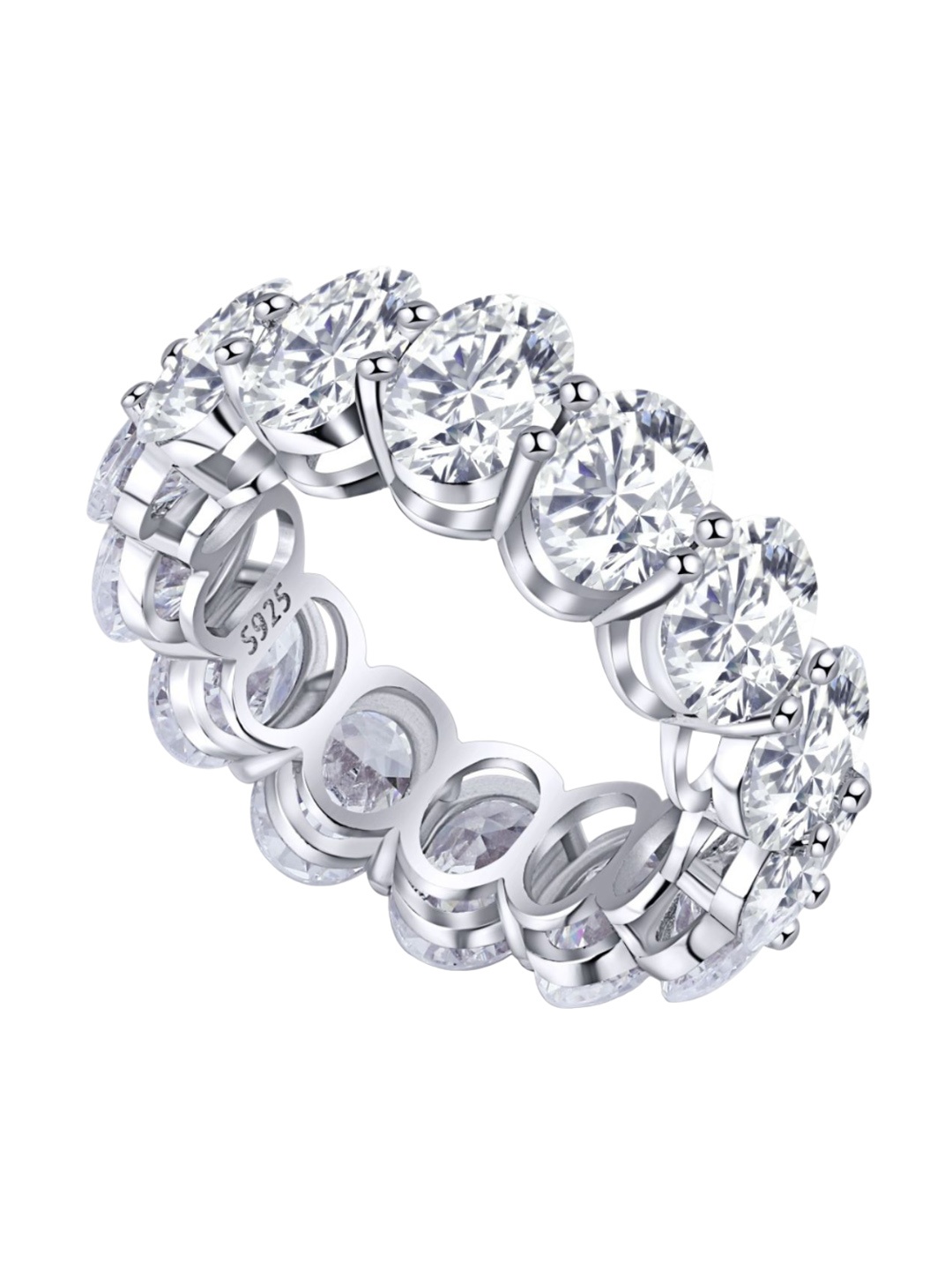 

BRIA JEWELS 925 Sterling Silver Rhodium-Plated CZ-Studded Oval Eternity Finger Ring