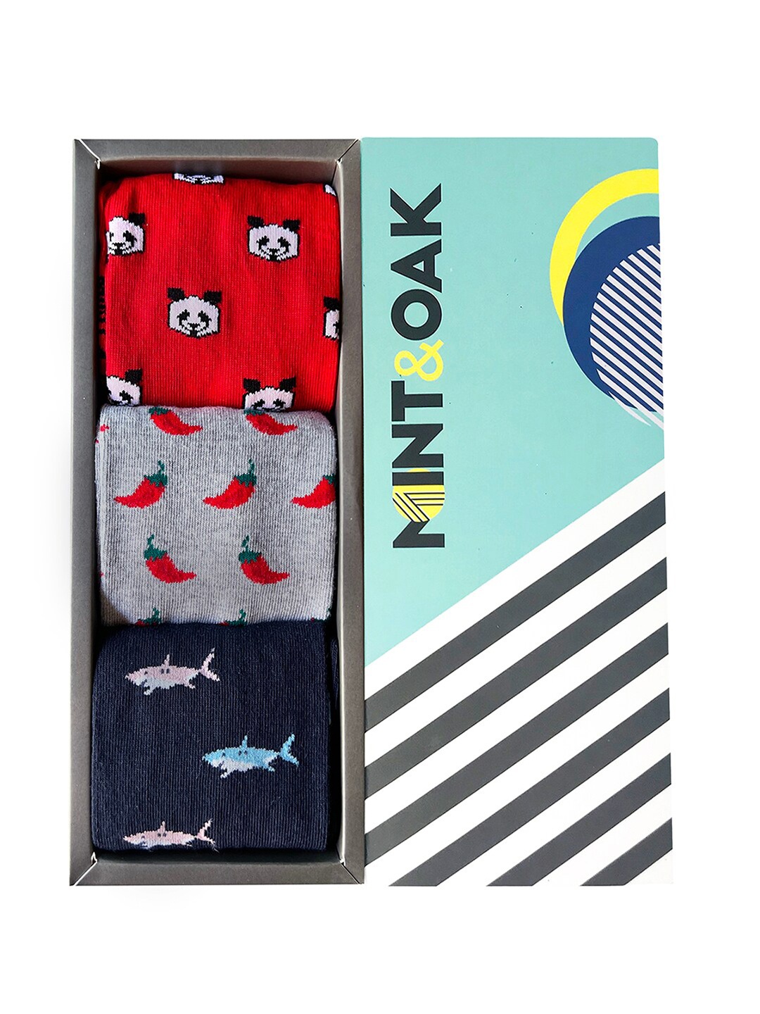 

Mint & Oak Men Pack Of 3 Patterned Moisture Wicking Ankle-Length Socks, Red