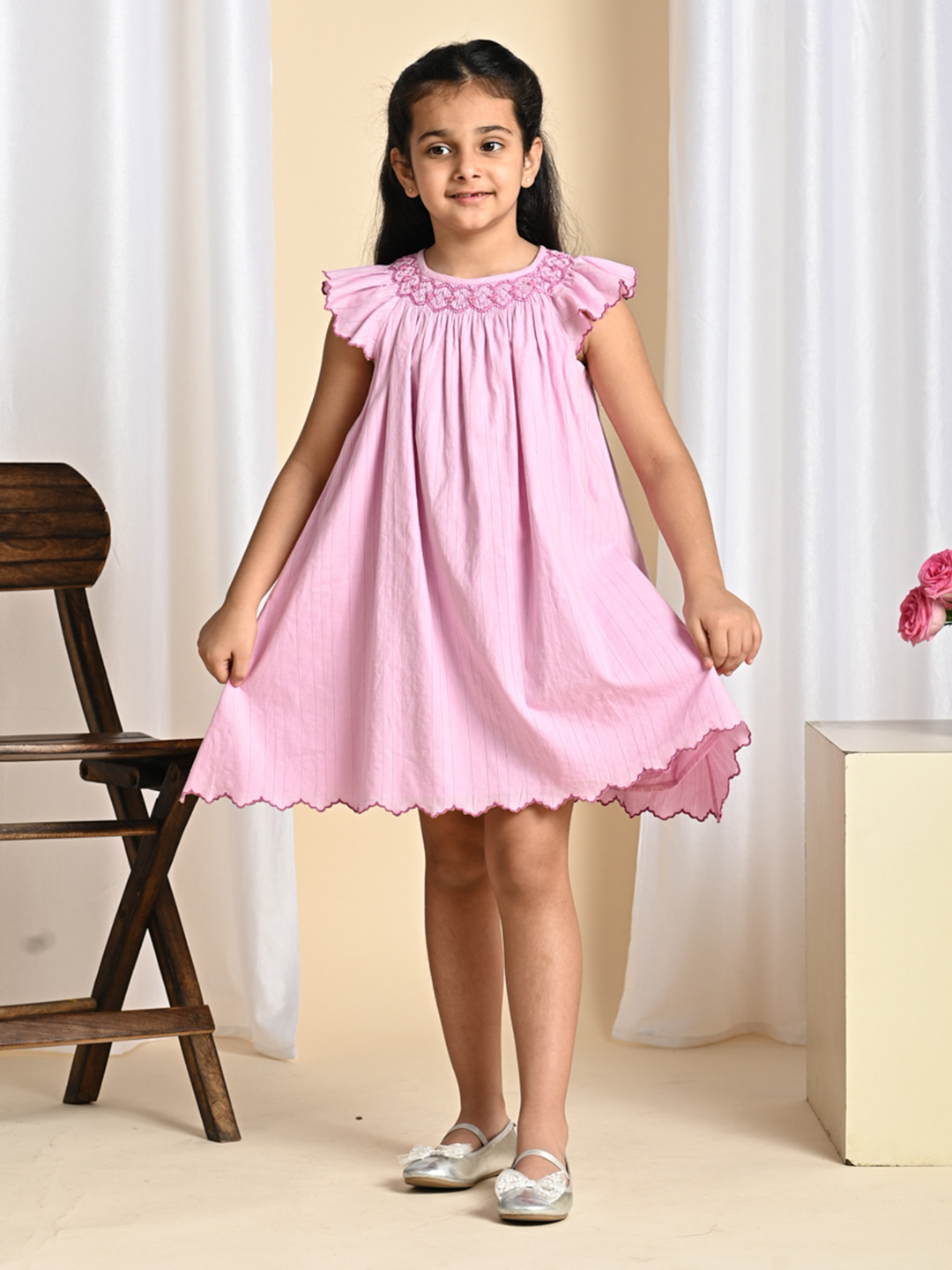 

The Tribe Kids Girls Round Neck Sleeveless Knee Length Pure Cotton A-Line Casual Dress, Pink