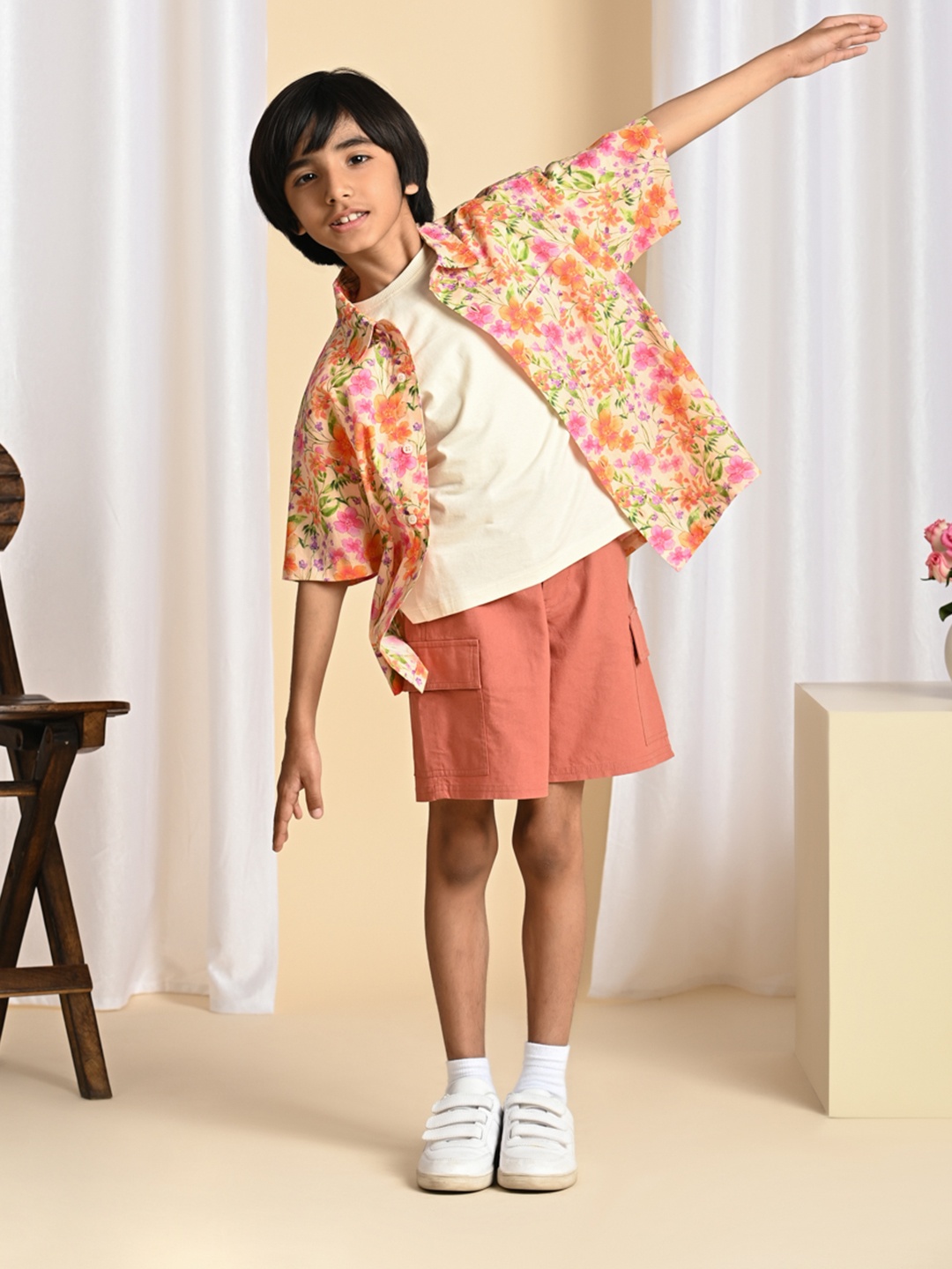 

The Tribe Kids Boys Oversized Floral Printed Pure Cotton Casual Shirt, Orange